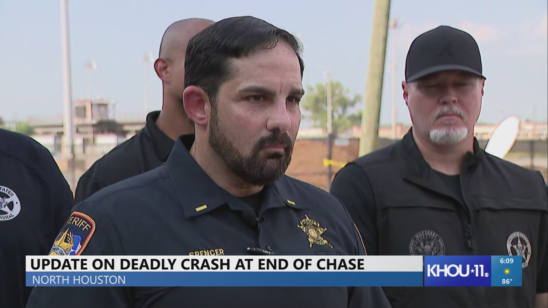 Montgomery County Sheriff's Office Lt. Scott Spencer gives an update after a pedestrian was killed during a police chase on Wednesday, Aug. 7, 2024.