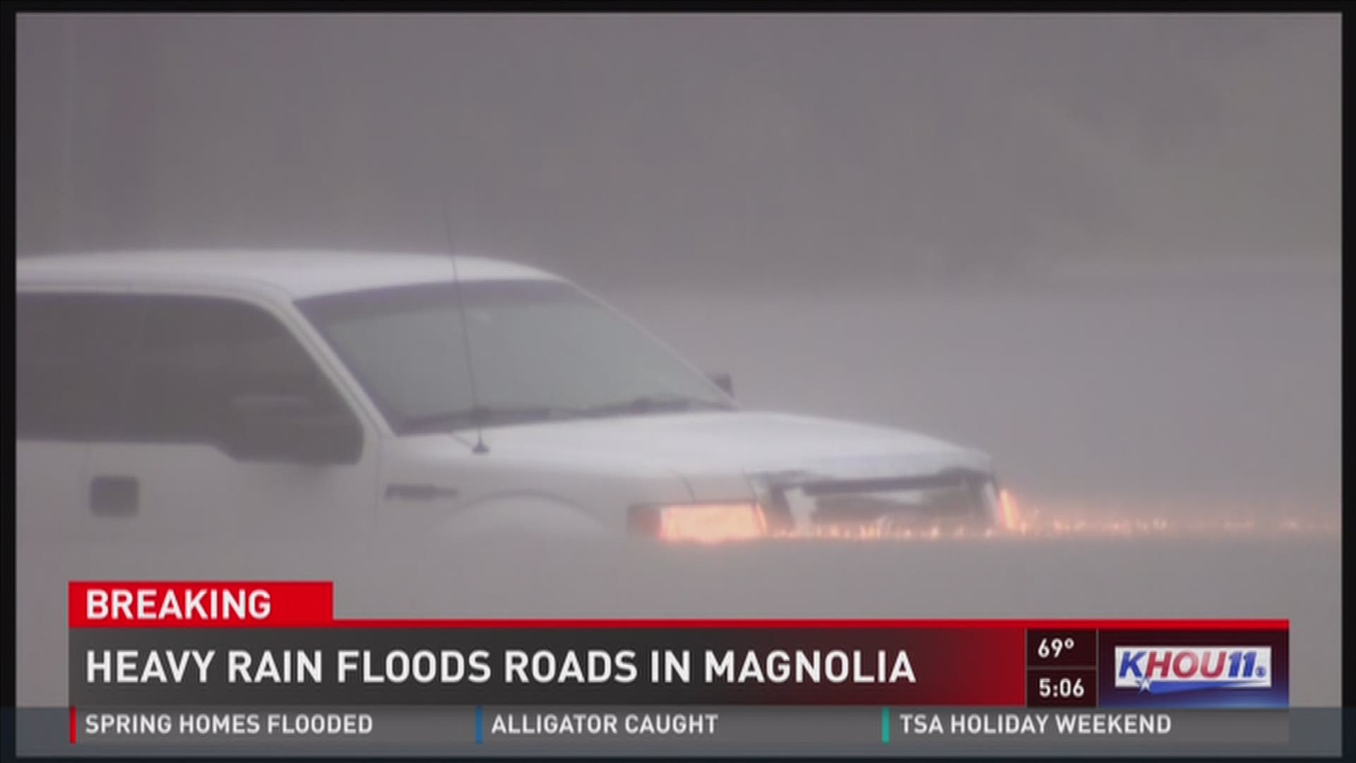Heavy rain floods roads in Magnolia