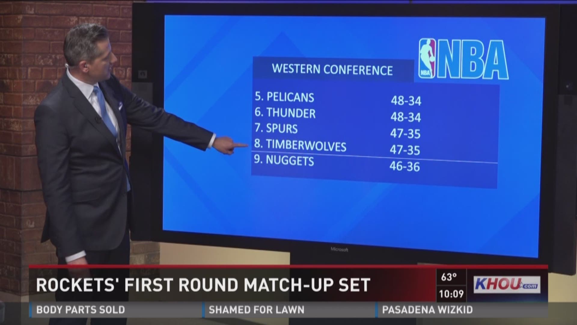 The Houston Rockets' first-round matchup is set against the Minnesota Timberwolves.