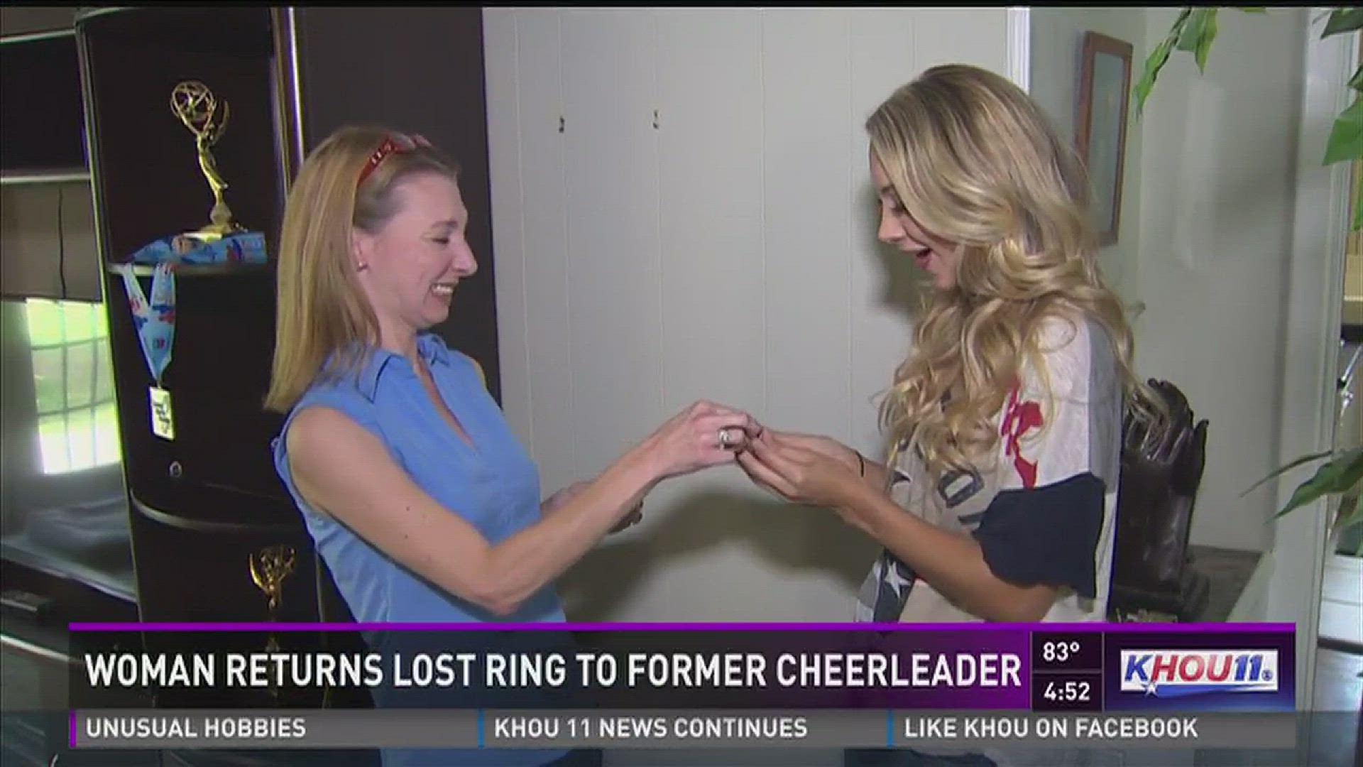 A bit of luck, some social media detective work and a few good Samaritans helped reunite a former Houston Texans Cheerleader with her prized team ring.