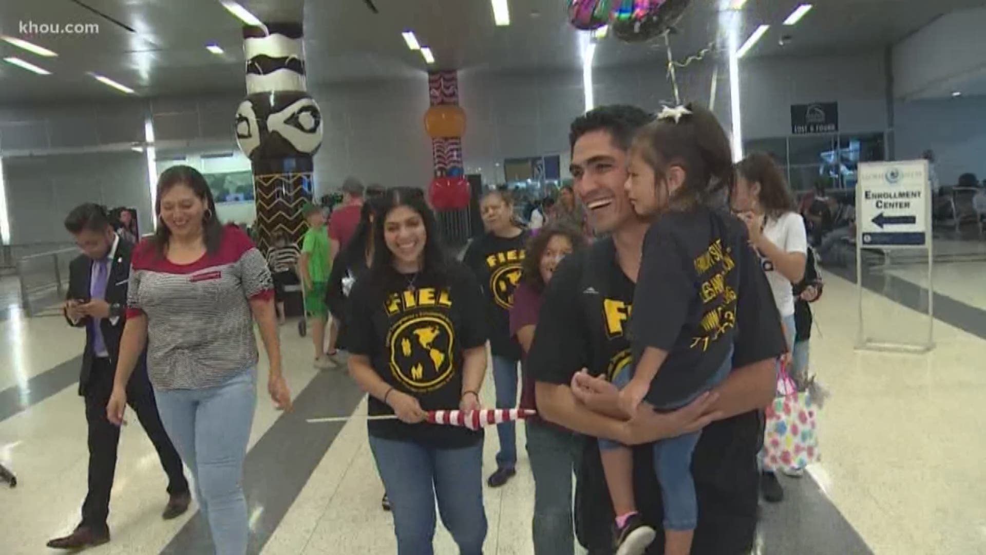 A Houston father deported and separated from his family for more than 2 years came home to cheers at Bush Airport Monday evening.