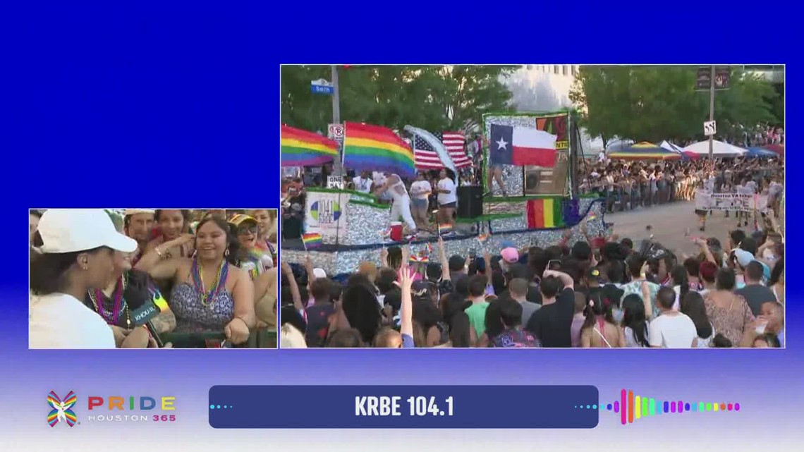 Kimberly Davis talked to visitors to Saturday's Pride Houston Parade