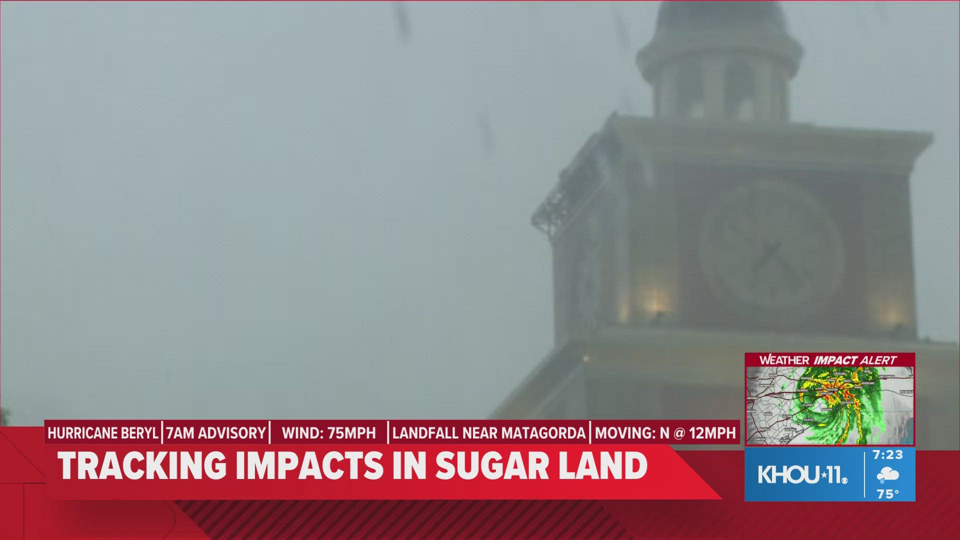 Reporter Maria Aguilera was in Sugar Land, watching part of city hall's room fly off.