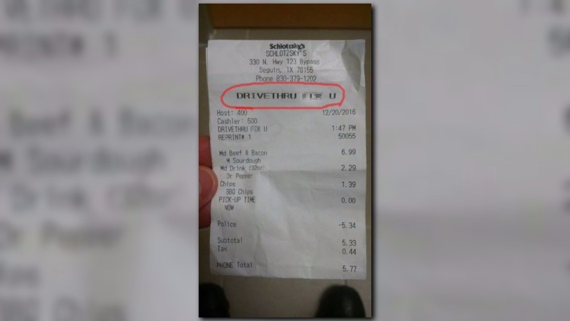 Worker fired for hateful message on deputy's receipt | khou.com