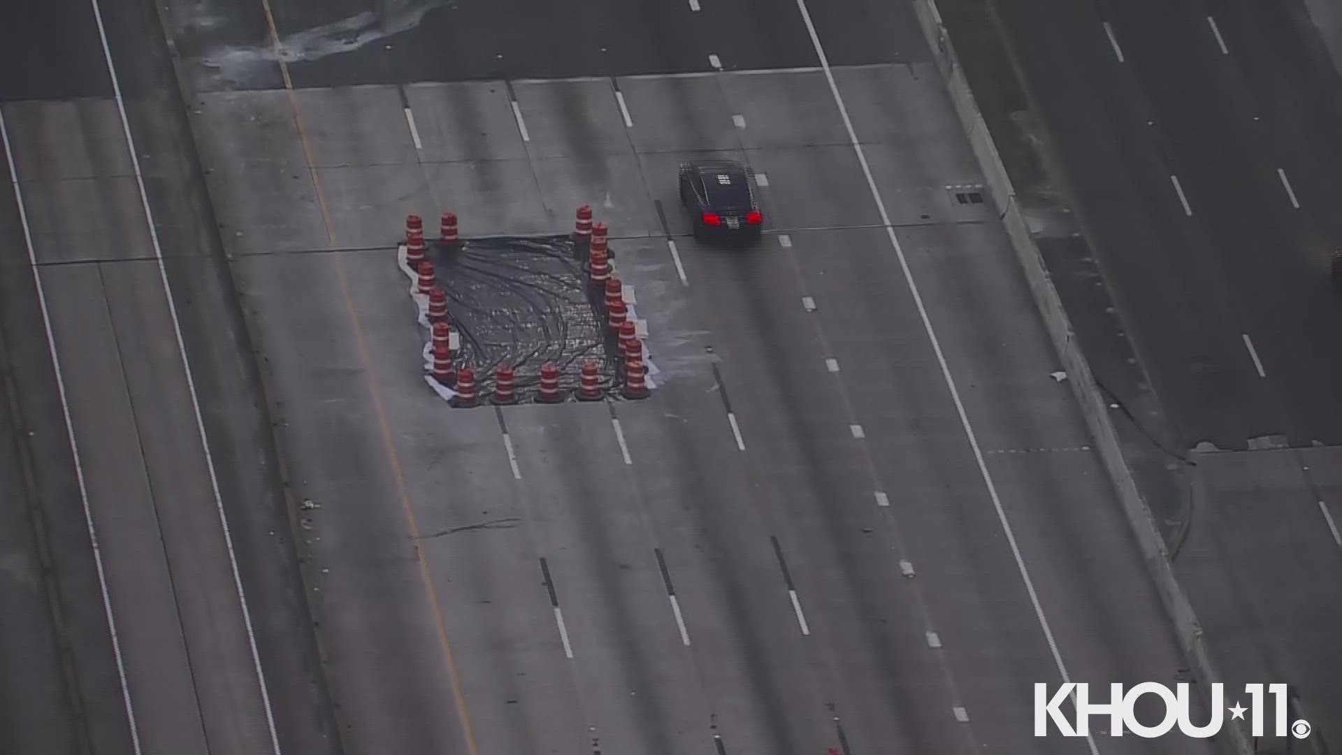 This is Air 11 video of repair work being done on the Southwest Freeway. TxDOT says it'll take at least a couple more days to be finished.