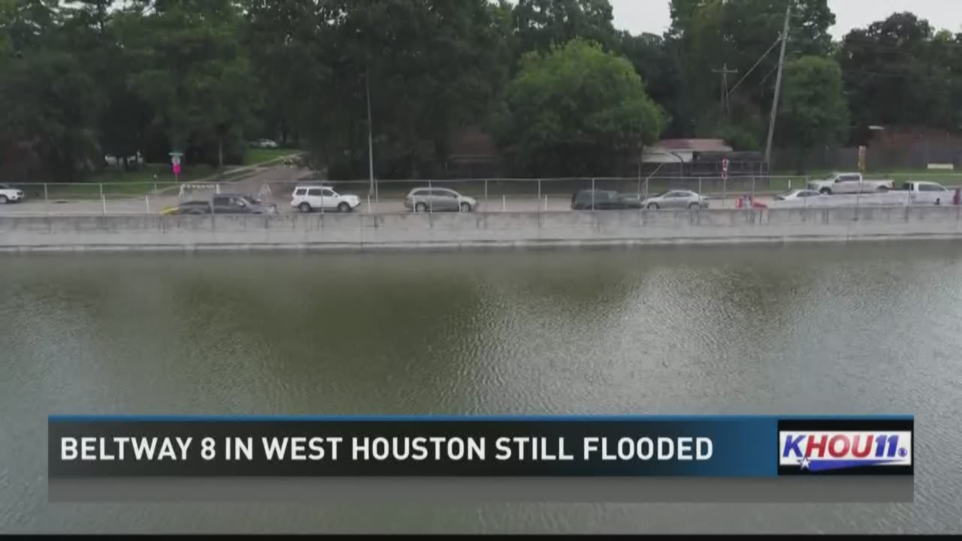 Beltway 8 in the Memorial area is still flooded eight days after Hurricane Harvey.