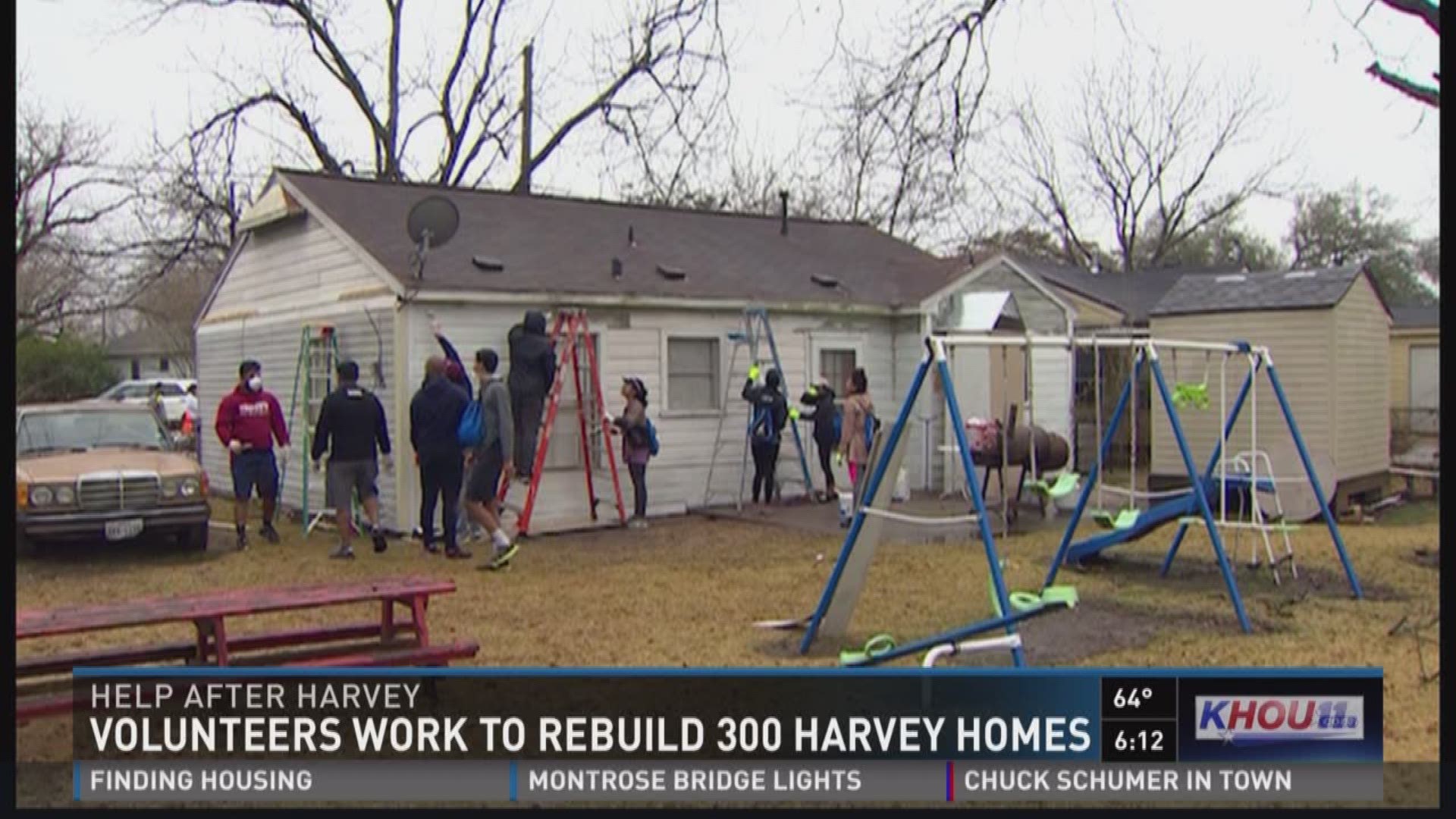 Hundreds of volunteers worked to rebuild homes damaged by Hurricane Harvey in the Independence Heights neighborhood on Saturday.