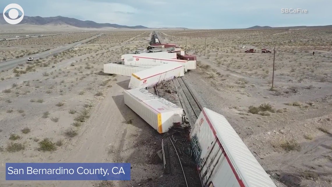 Dozens of train cars run off tracks in California derailment