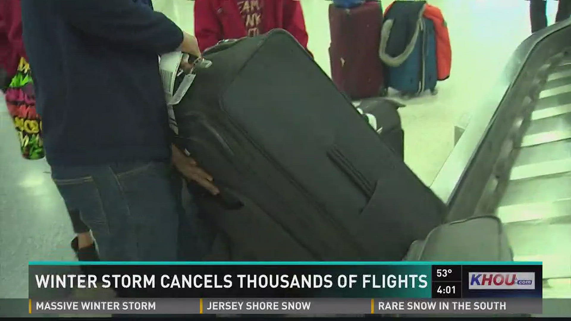 The bomb cyclone in the northeast has caused thousands of flights nationwide to be canceled. Crowds at Houston airports were unusually low Thursday because of the storm.