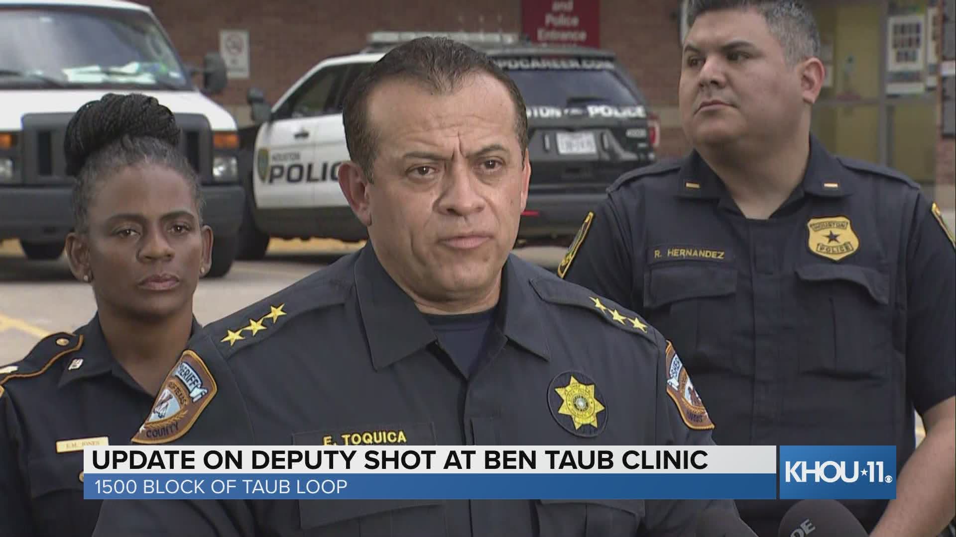Houston police gave an update on a Harris County deputy who was shot in the hand inside of a clinic at Ben Taub Hospital.