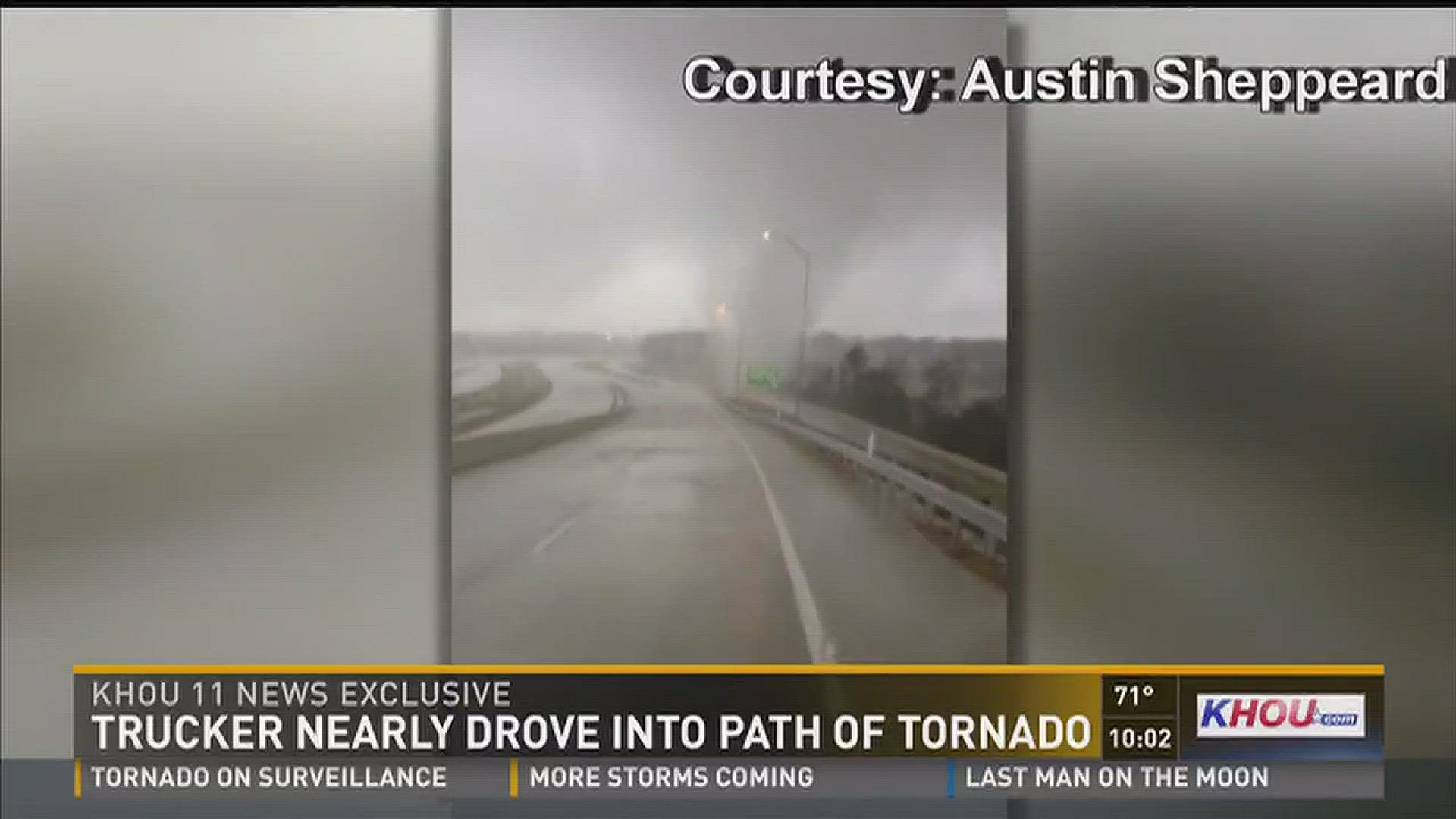 A trucker nearly drove into the path of a tornado Monday morning.