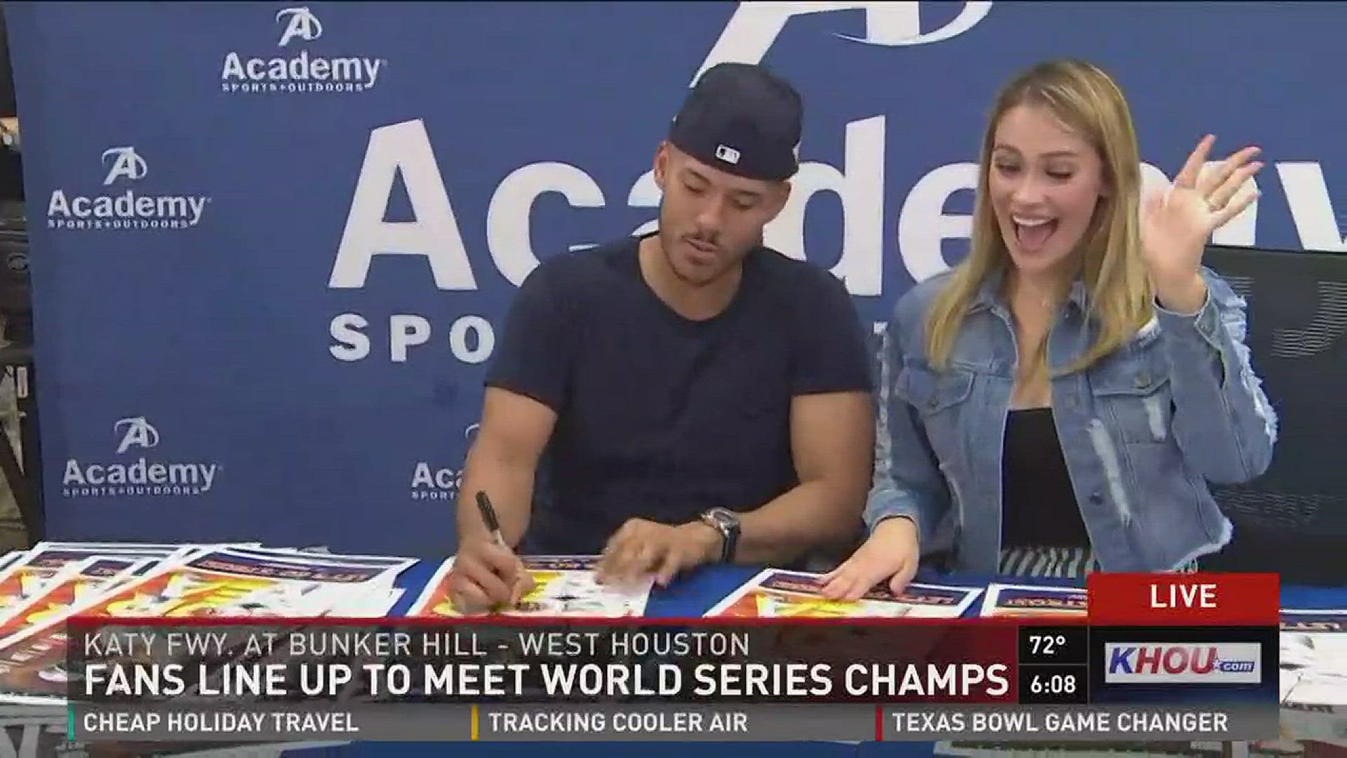 Astros fans lined up at Academy Wednesday to get autographs from World Series champion Carlos Correa.