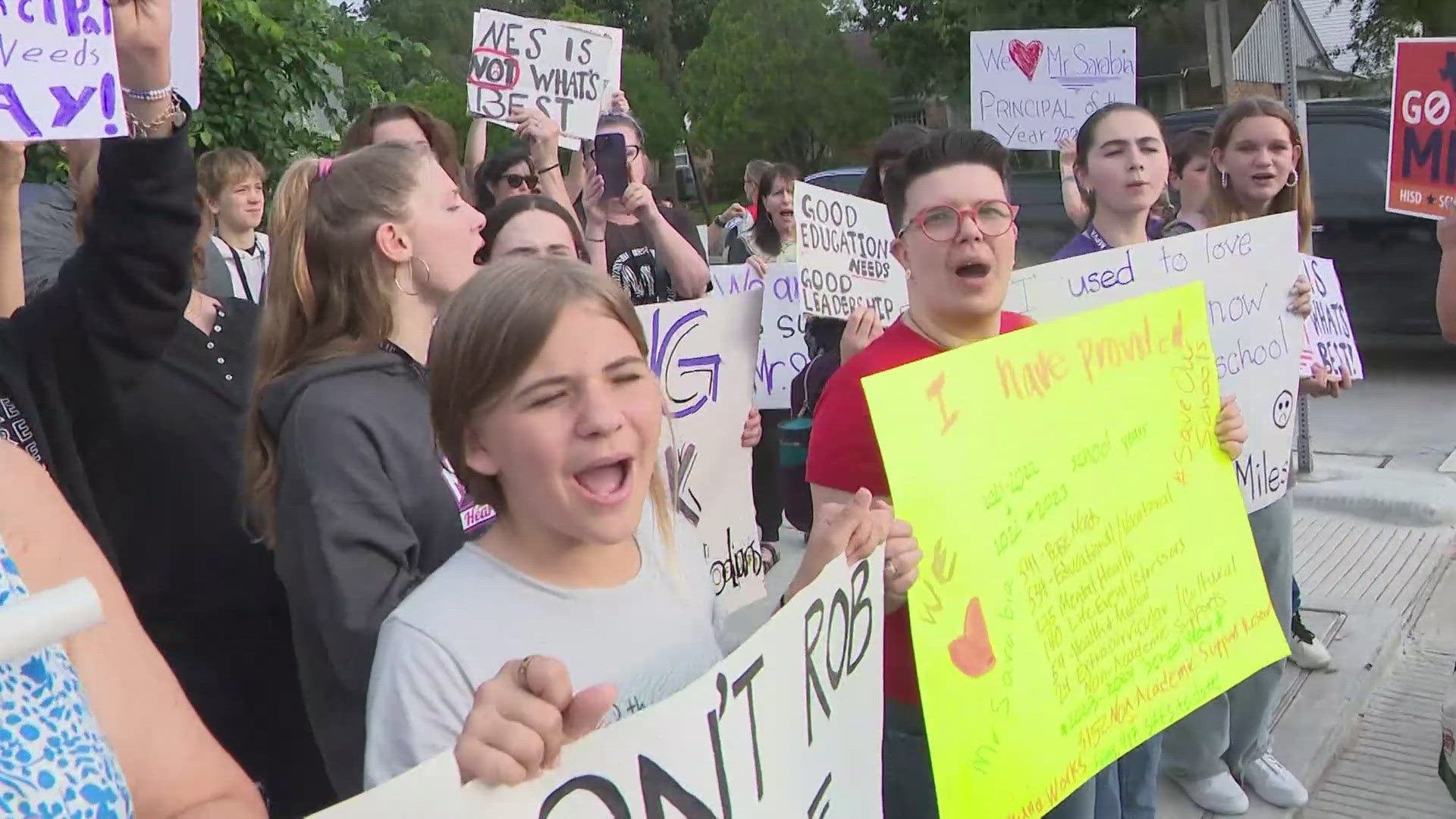 Protesters at Meyerland Middle School say their 2023 Office Principal of the Year Auden Sabaria was told by the district to resign or face termination.