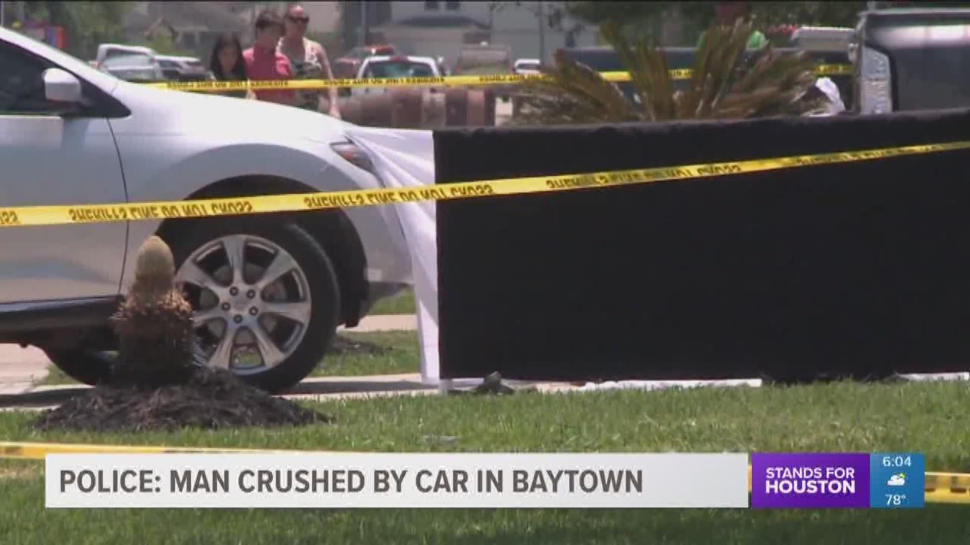 A man was crushed while working on a car in a Baytown driveway. 