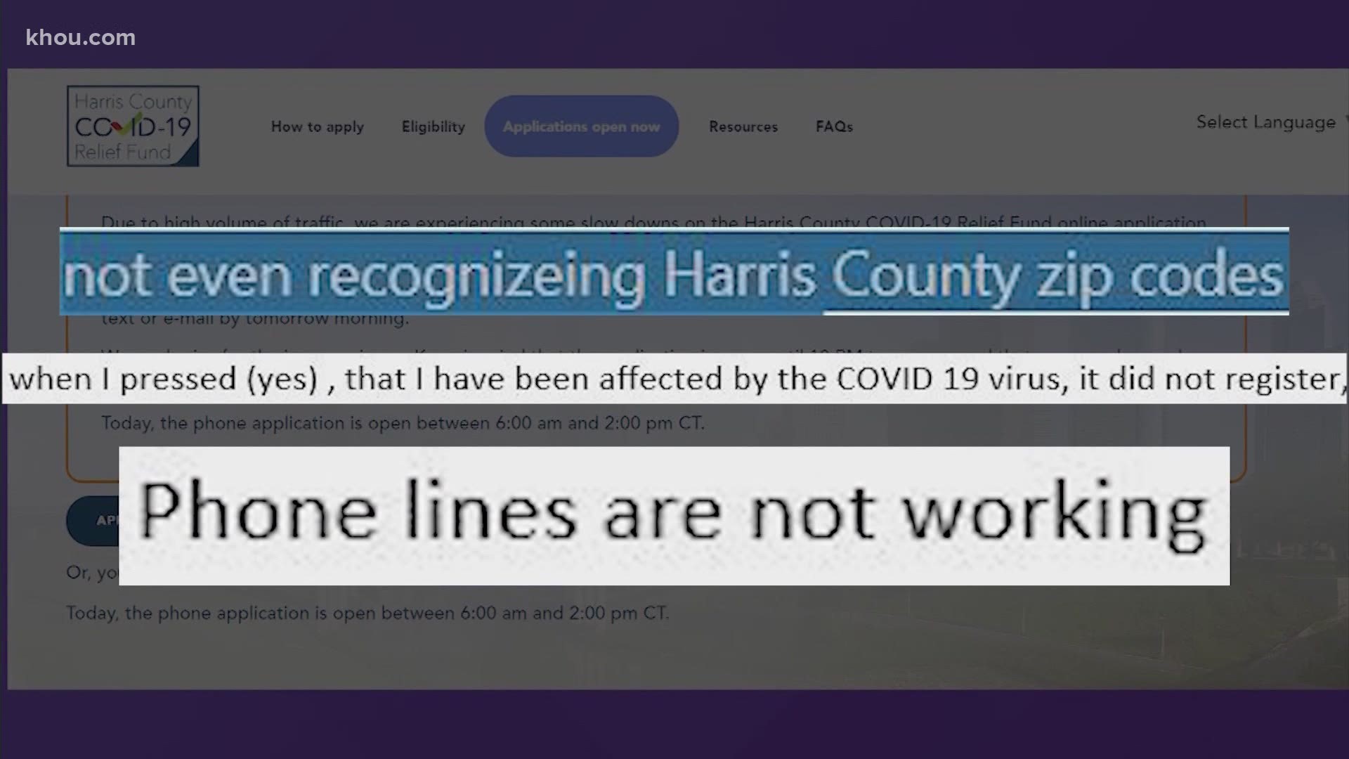 Harris County commissioners have extended call center hours to 4 p.m. Tuesday for those who were unable to apply.