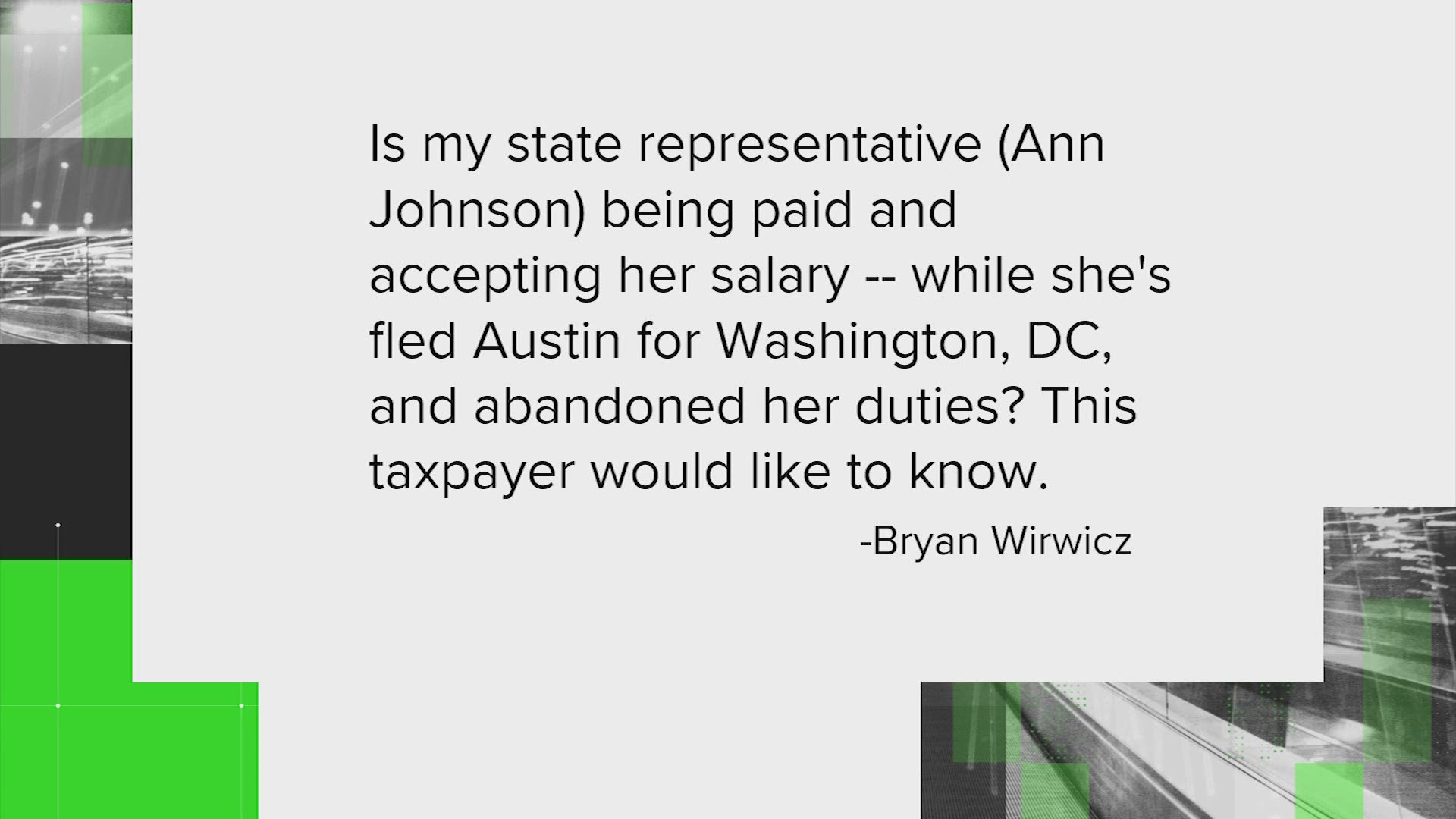 A viewer sent this question to our VERIFY team: Is my state representative being paid while she's fled Austin for Washington, DC? Here's what our VERIFY team found.