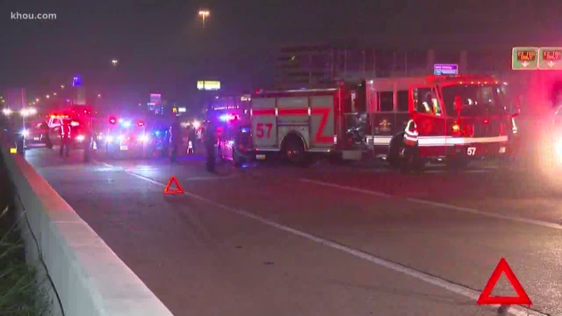 Police say two drivers are facing charges after crashes on I-10 the Katy Freeway overnight. One driver hit a big rig. The other hit a responding fire truck.