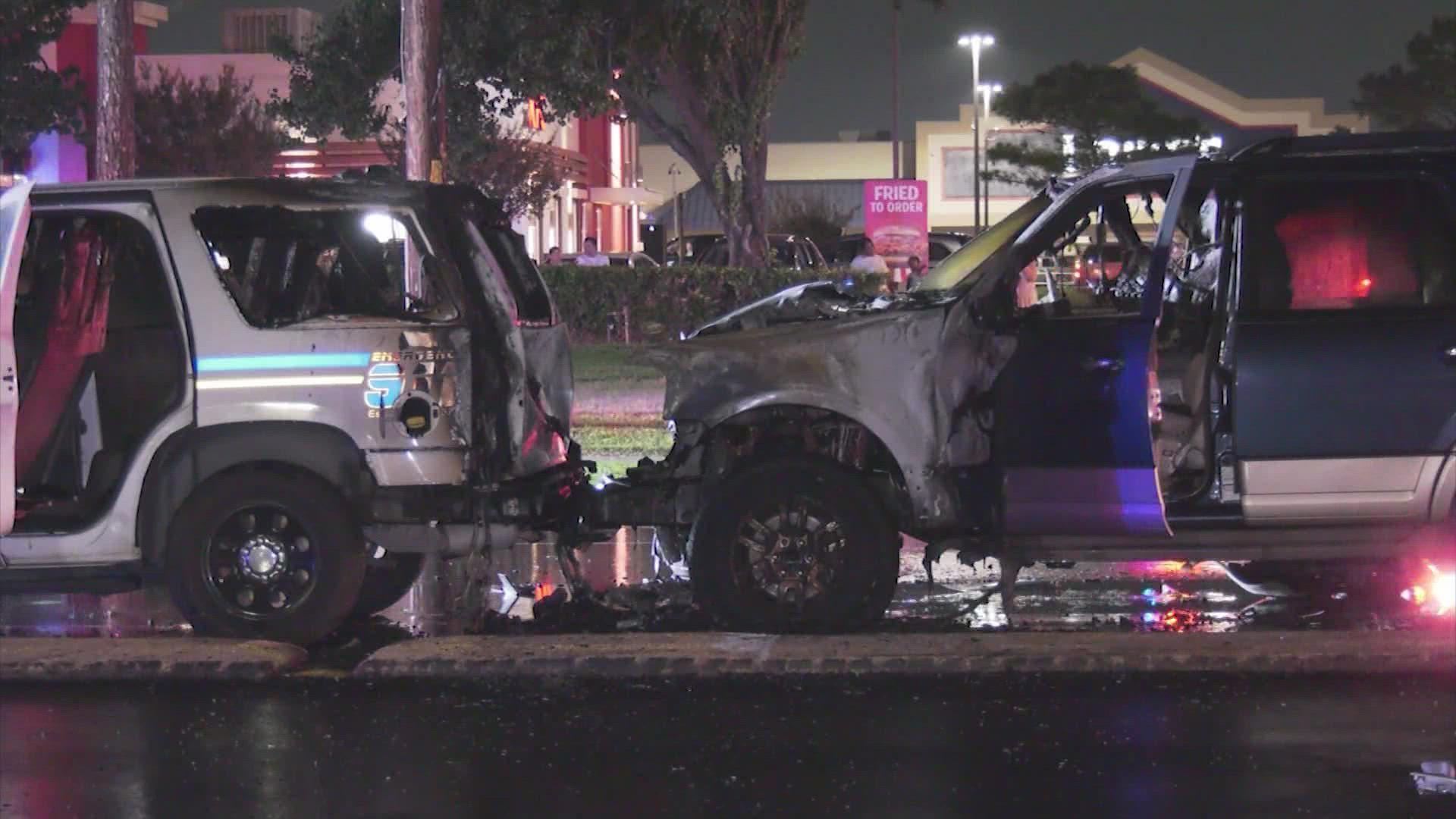 A deputy and several others were taken to the hospital Tuesday after a fiery, seven-vehicle crash on Highway 6 in northwest Harris County.