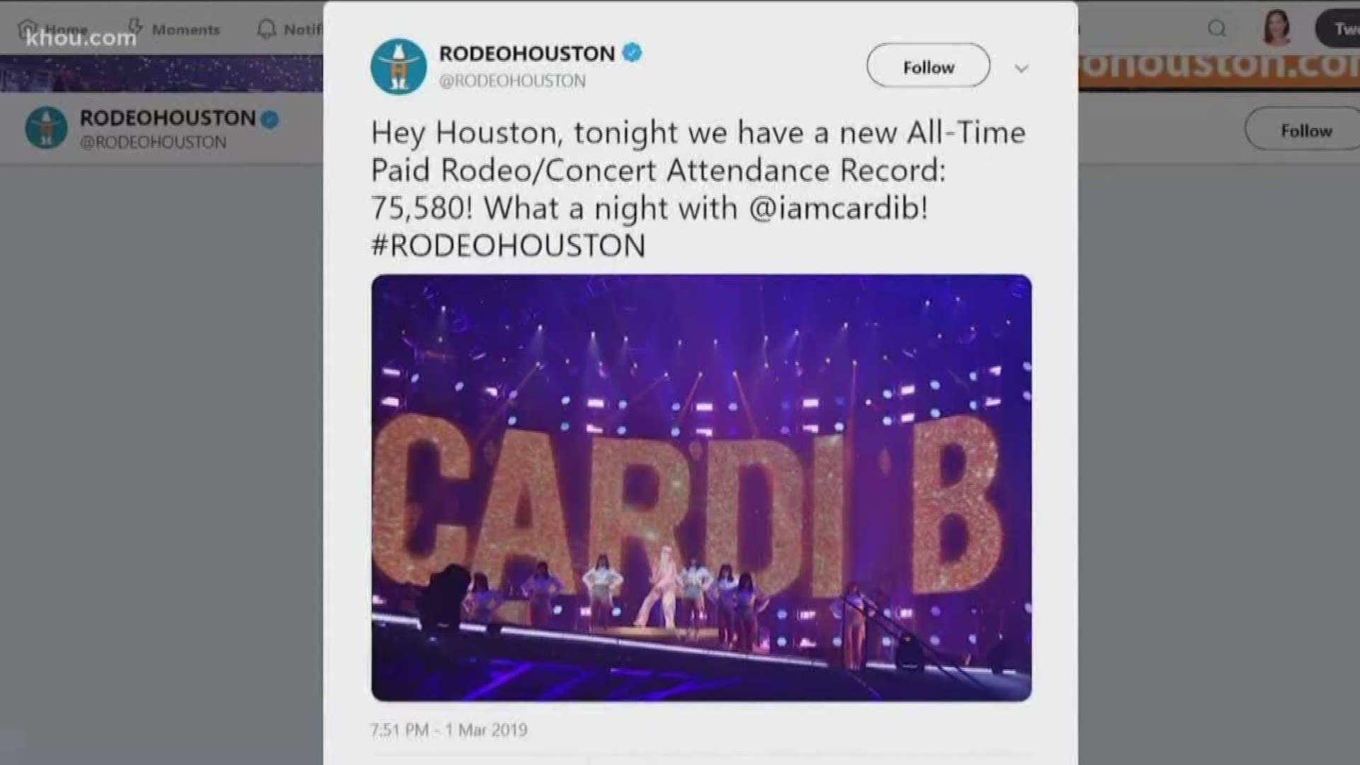 Cardi B officially broke the rodeo's attendance record. At least that's what rodeo officials announced after the rapper's performance on Friday. But some of you aren't buying it, so we sent Reporter Stephanie Whitfield to verify.