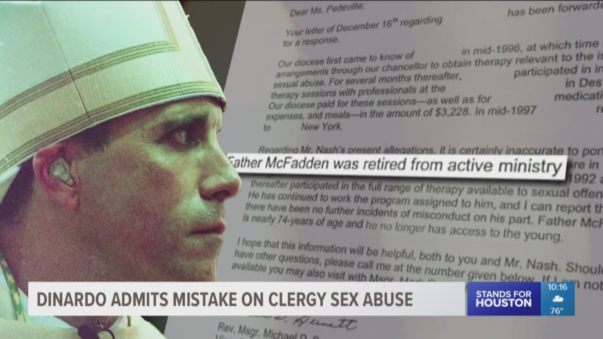 The leading voice in the clergy sex abuse crisis, Cardinal Daniel DiNardo admitted to mishandling the case of a pedophile priest, KHOU 11 Investigates found.