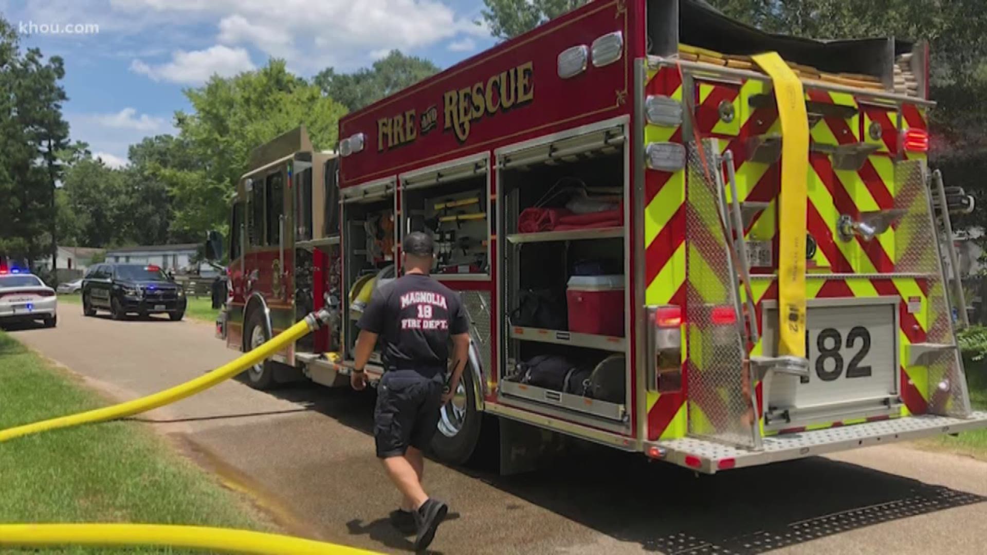 Magnolia firefighters saved three dogs in a house fire Saturday. Firefighters used pet oxygen masks to help resuscitate the dogs from smoke inhalation.