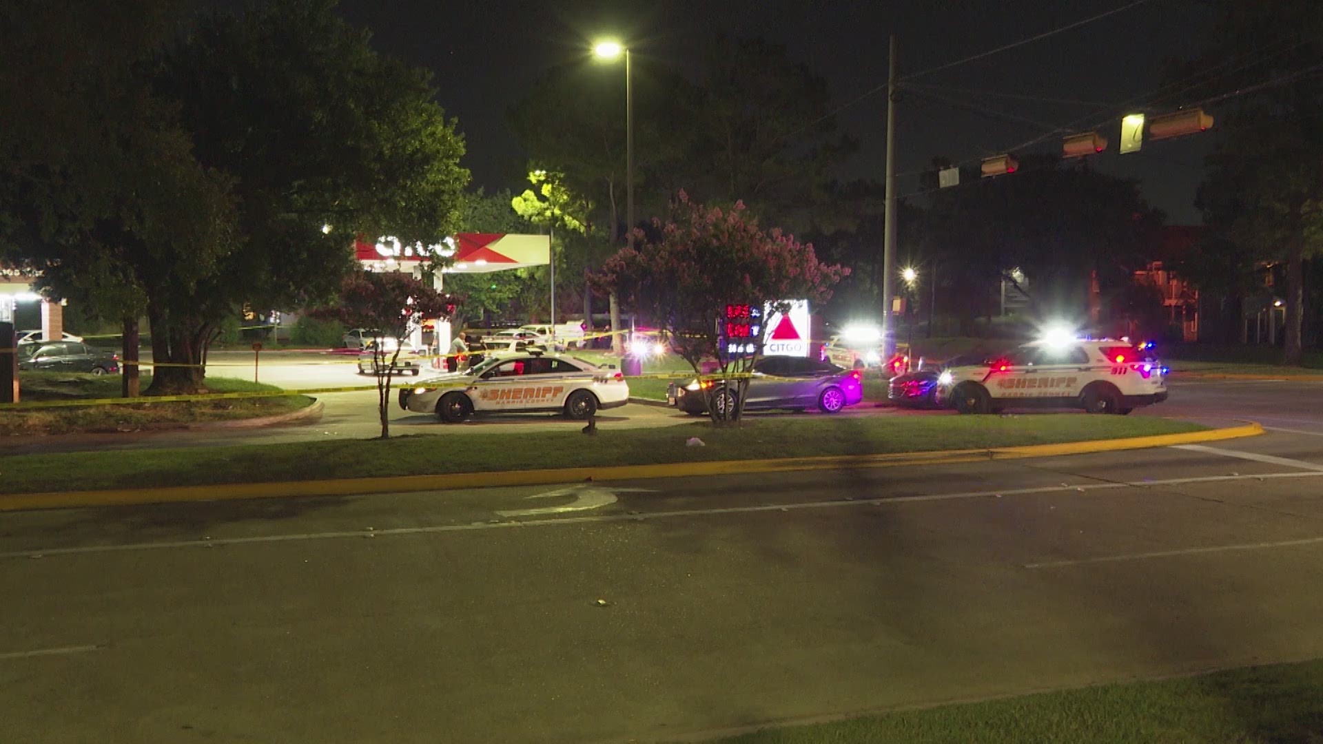 Harris County Sheriff's Office deputies responded to a shooting late Sunday involving two groups of men. Investigators said at least one person was shot.
