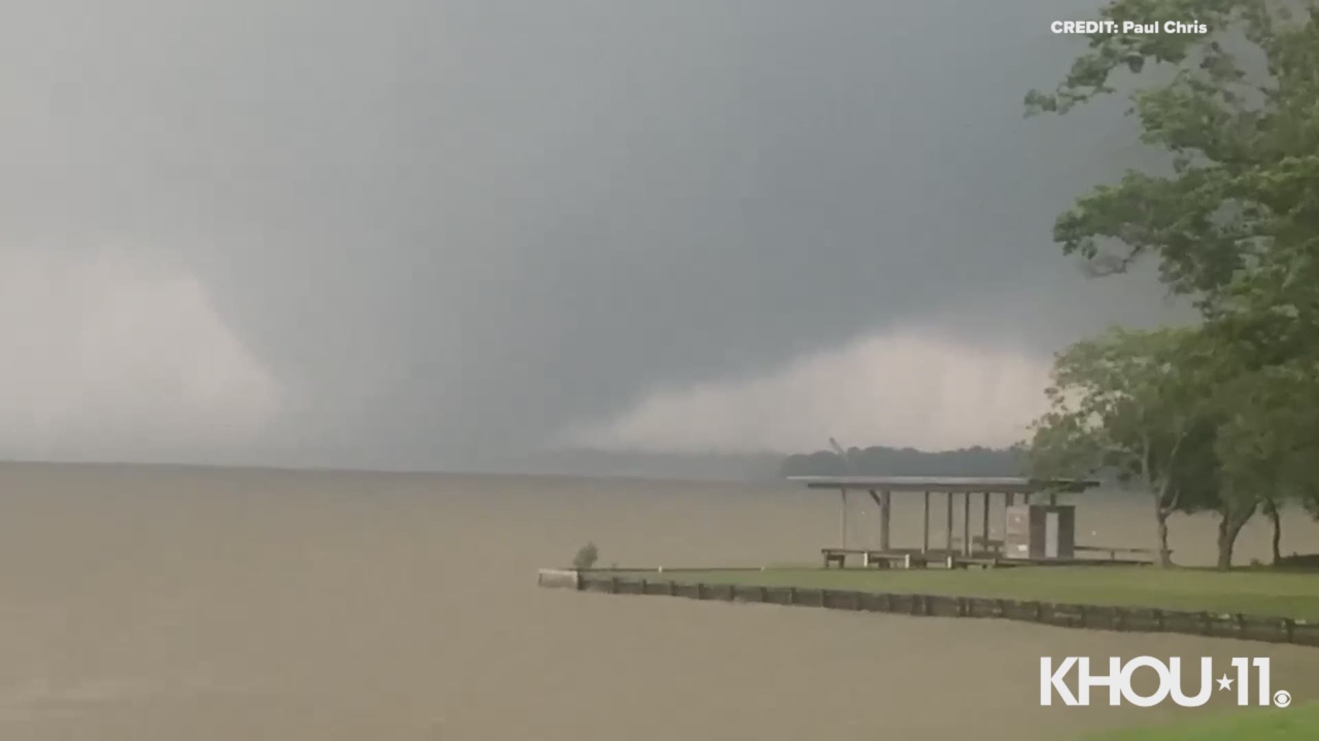 Viewer video shared by Paul Chris shows a view of the tornado that hit Polk County Wednesday near Lake Livingston.