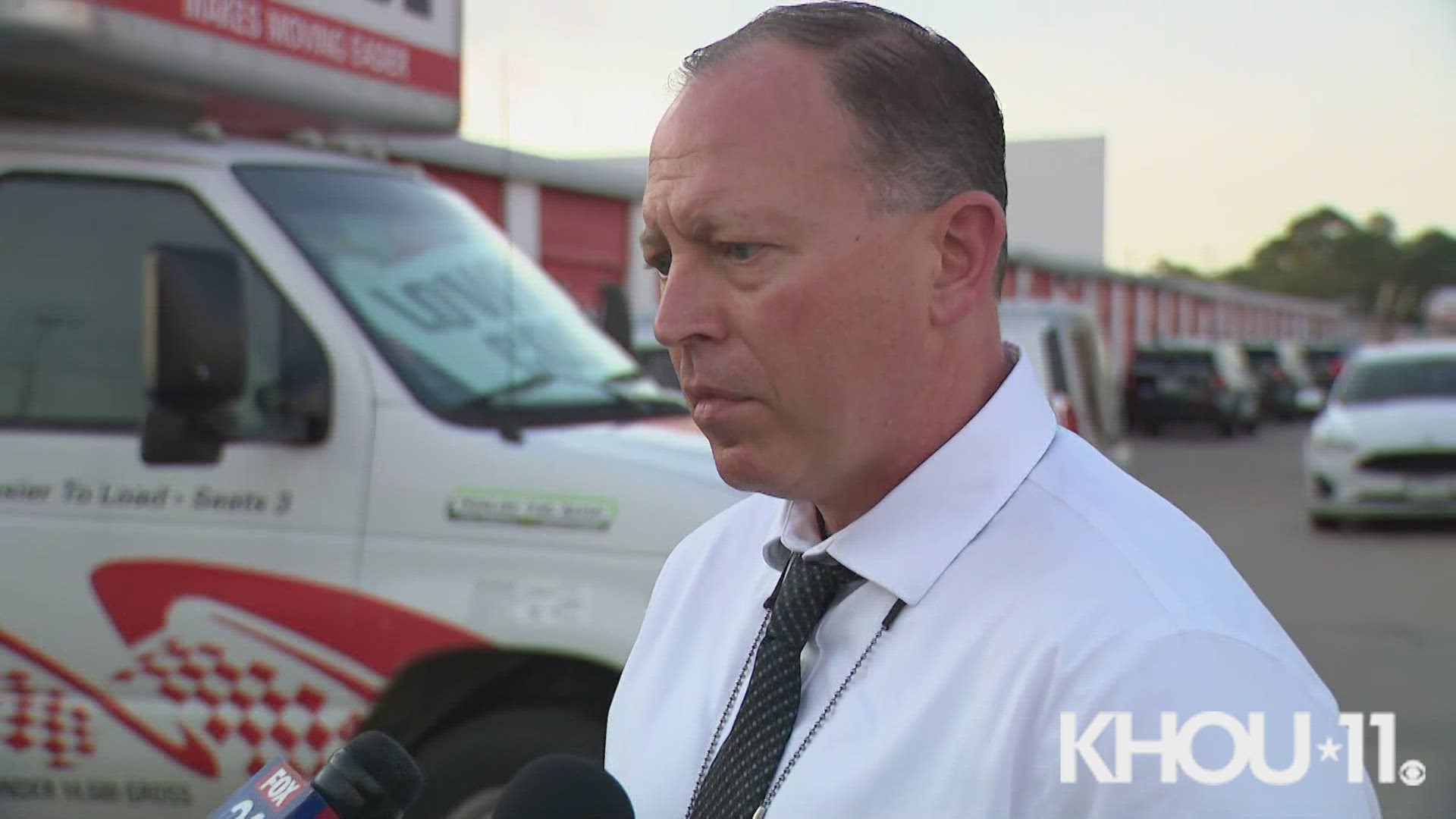 Police say a body was found packed into a truck at a west Houston storage facility.