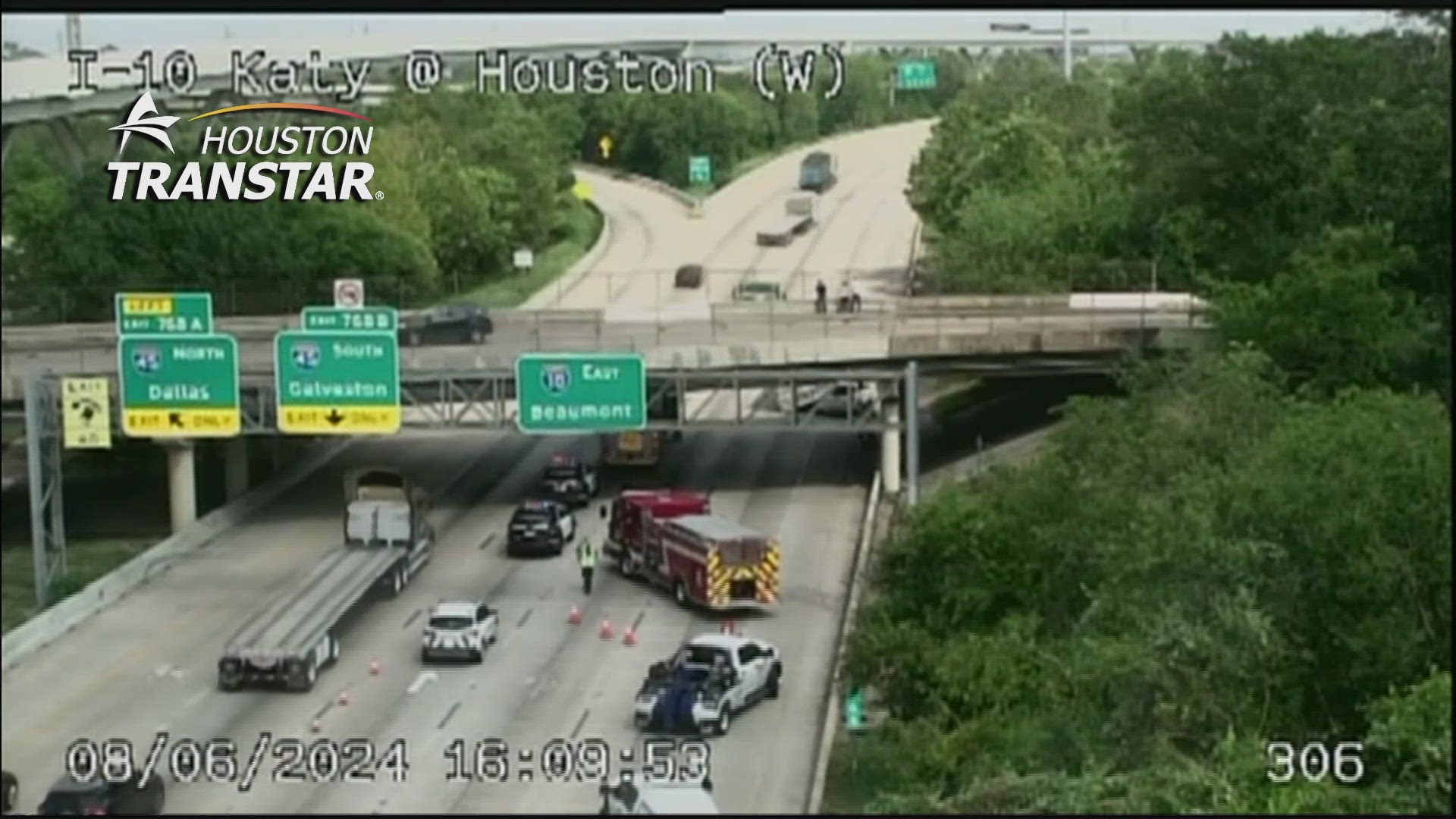 The westbound lanes of I-10 are affected. According to the Texas Department of Transportation, the wreck involved a bridge strike and lost load.