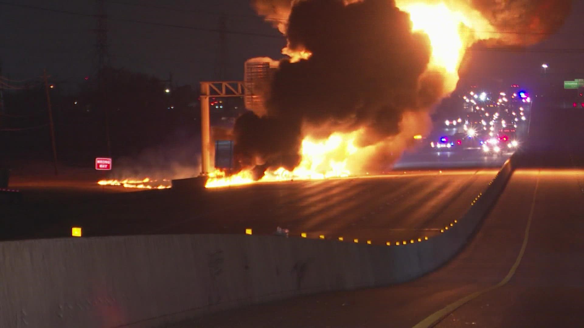 No injuries or fatalities were reported in the fiery crash, according to the Houston Fire Department.