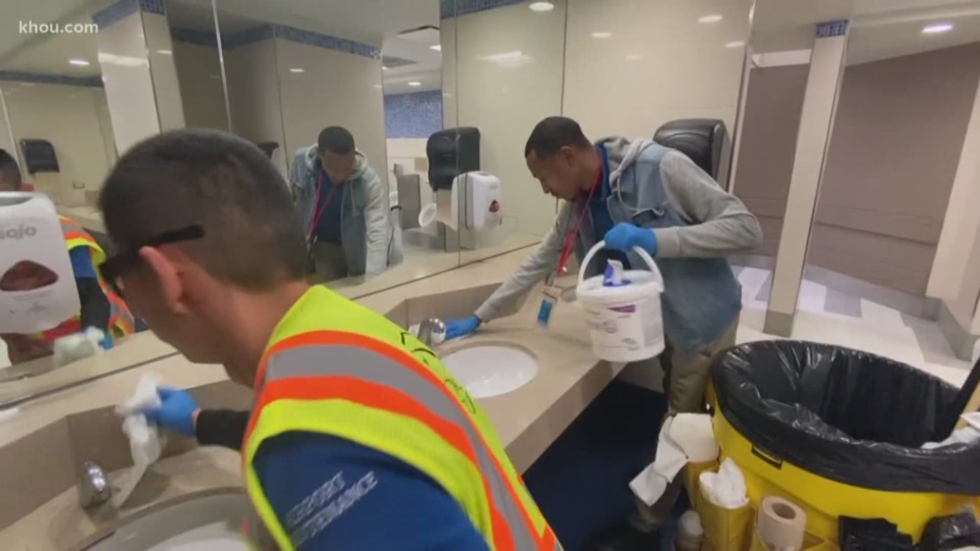 Employees are taking steps to make sure Houston's airports are clean amid coronavirus concerns.