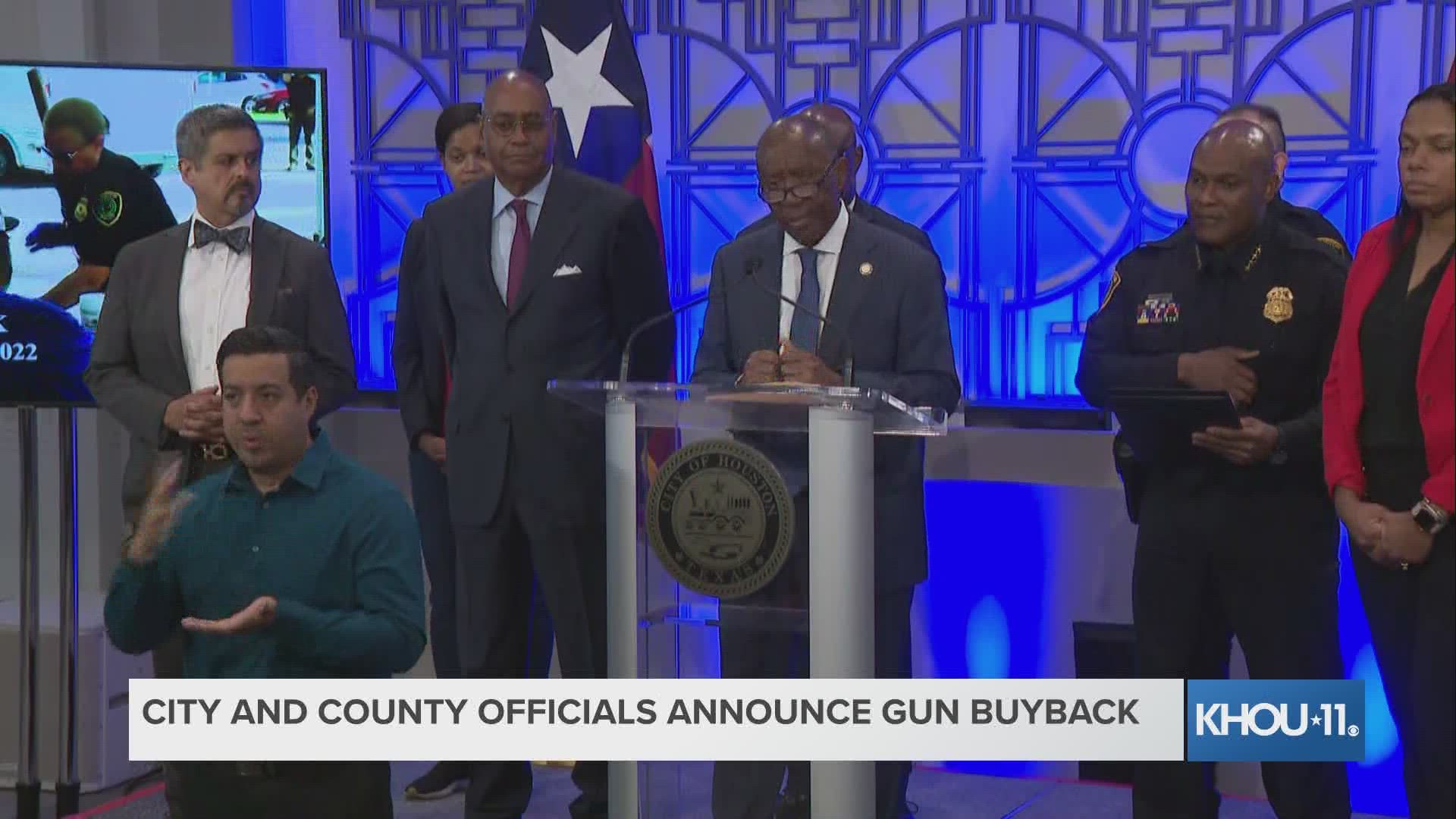 Mayor Sylvester Turner announces how much gun owners can receive for turning in their unwanted guns.