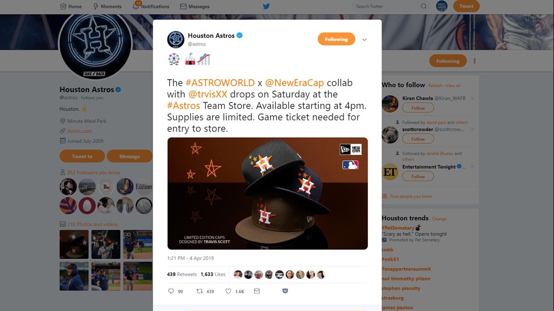 Astros wear Travis Scott's limited edition hats