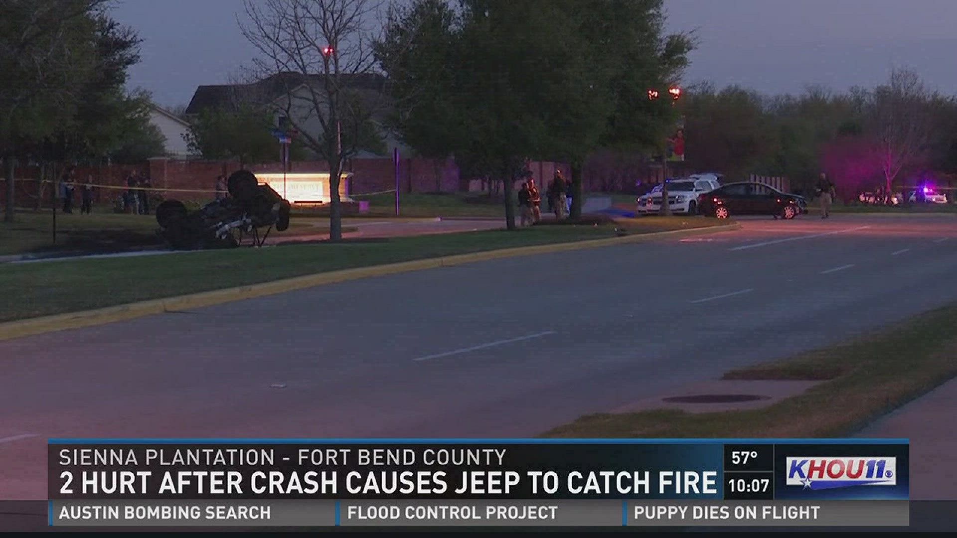 A fiery crash in Fort Bend County sent two people to the hospital, one of them a teenager, with severe burns.