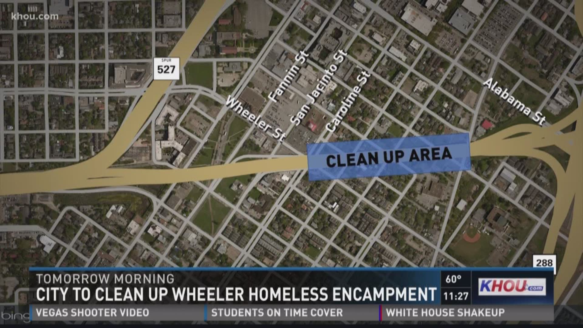 Mayor Sylvester Turner says the homeless camp near Wheeler under Highway 59 has become a public health hazard and is sending cleanup crews to the site Friday morning.