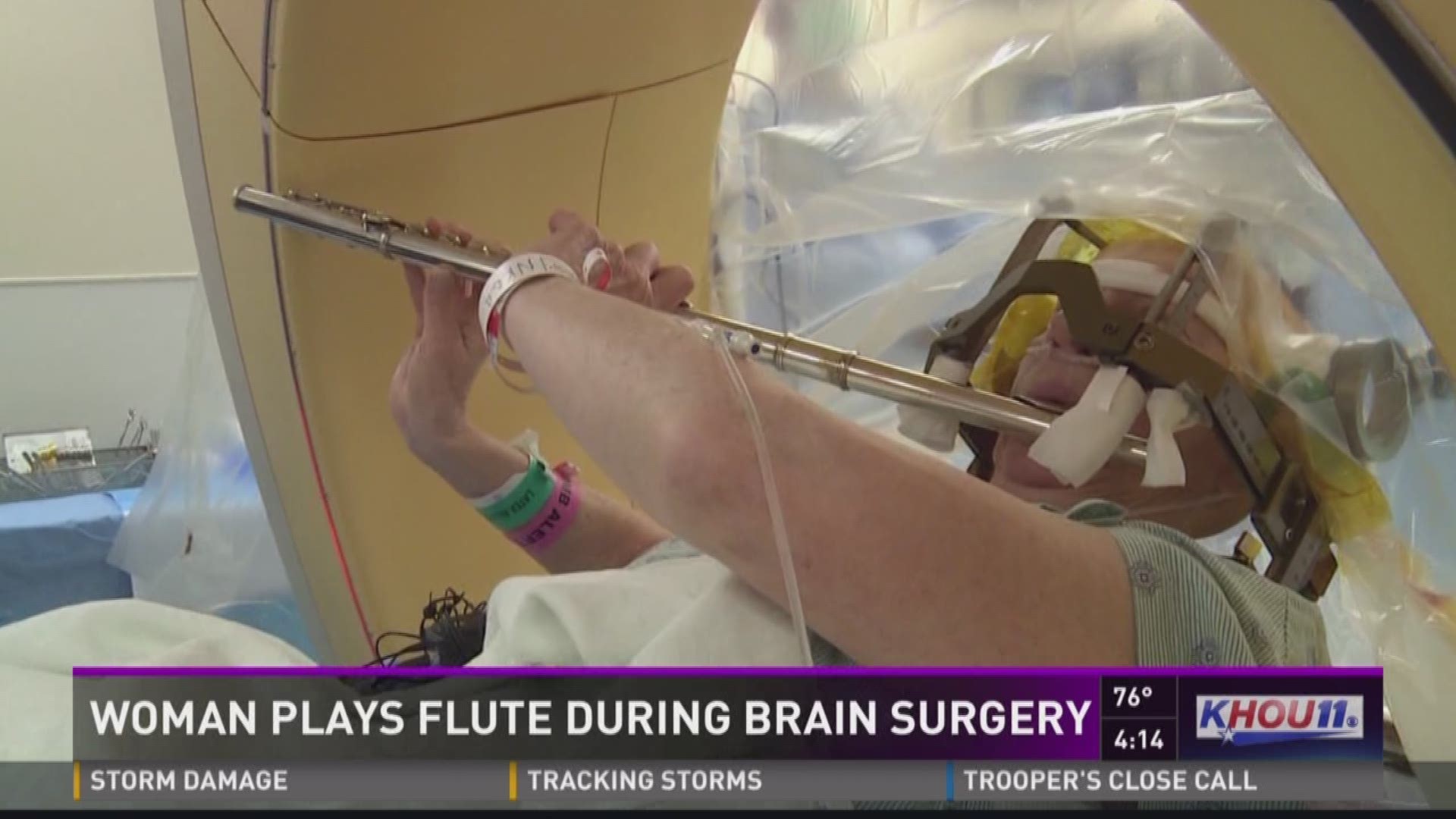 A flutist played a concert during brain surgery at Memorial Hermann Hospital in Houston Tuesday.Anna Marie Whitlock Henry, a professional flute player from Lubbock, was undergoing a deep brain stimulation procedure to reduce tremors in her head and hands