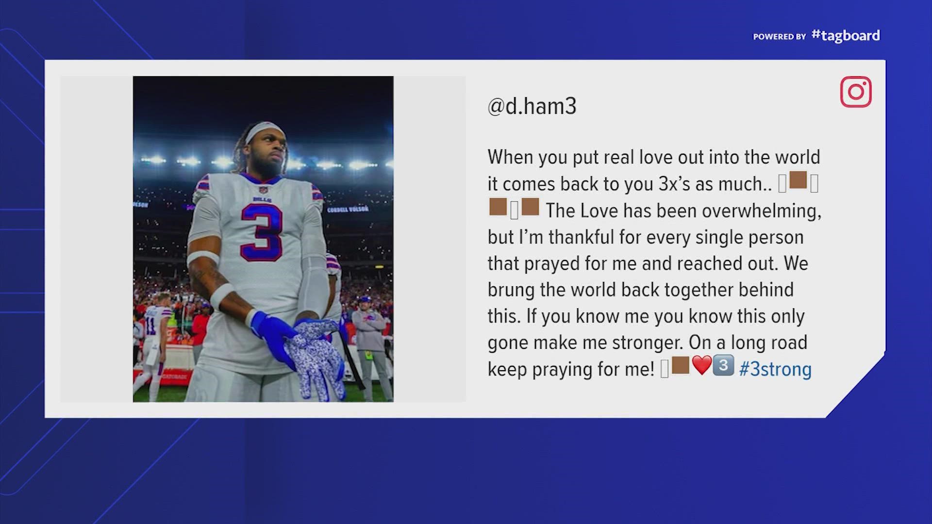 Damar Hamlin posts photo from hospital bed and live-tweets Buffalo