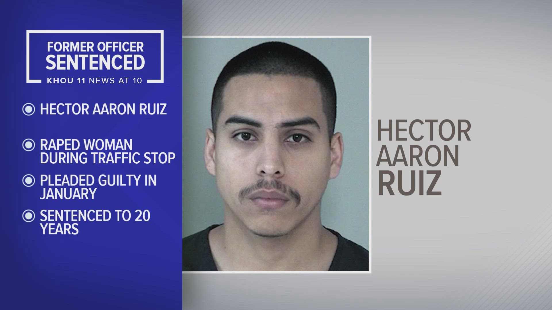 Hector Aaron Ruiz, 29, was sentenced to 20 years in federal prison for raping a woman during a traffic stop in 2019.