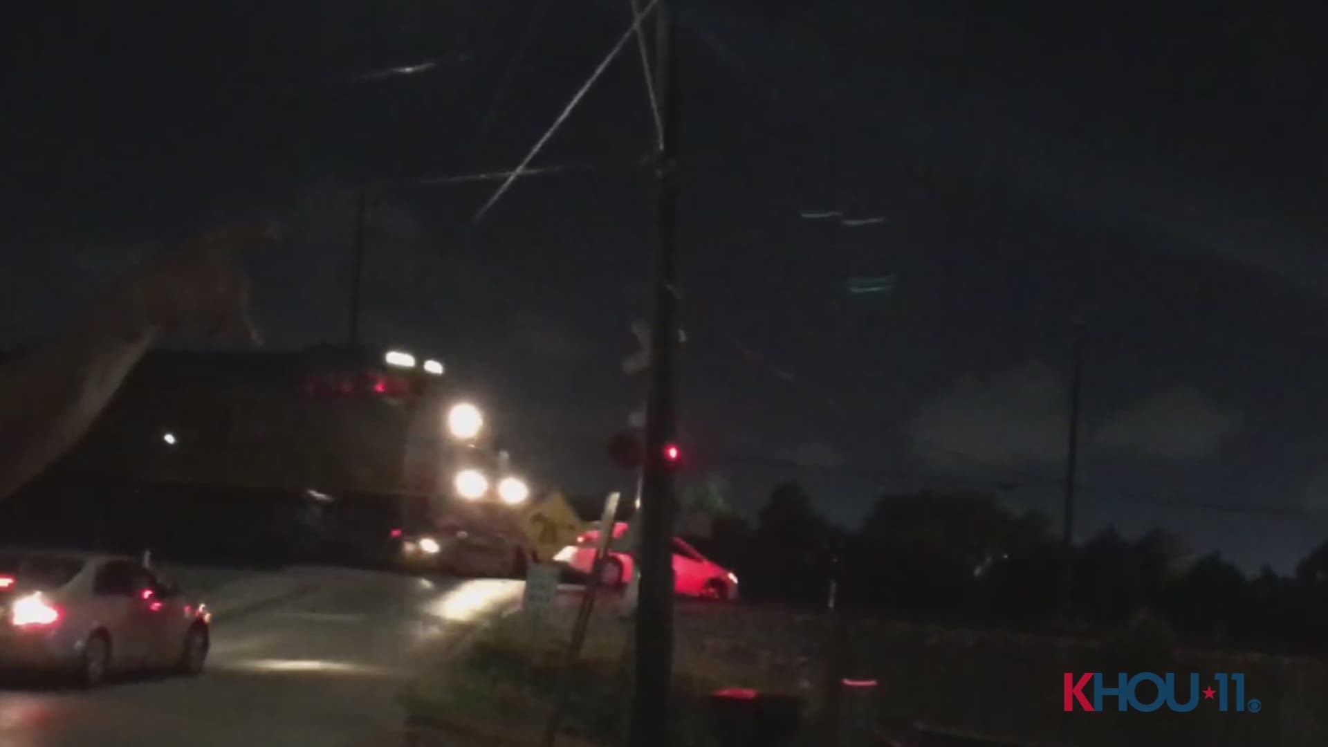 Police say whoever was in the car thankfully got out before the collision. The video shows the train slinging the car off the tracks