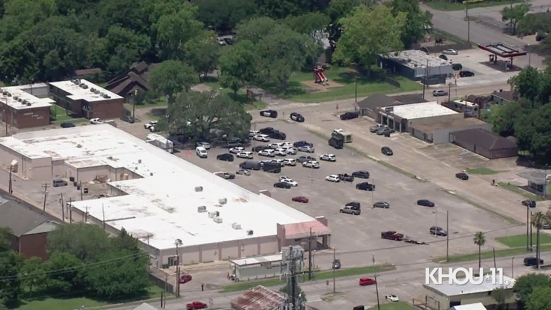 Air 11 video shows dozens of police cruisers and a mobile command post that was set up Thursday in an area that was blocked off to traffic.