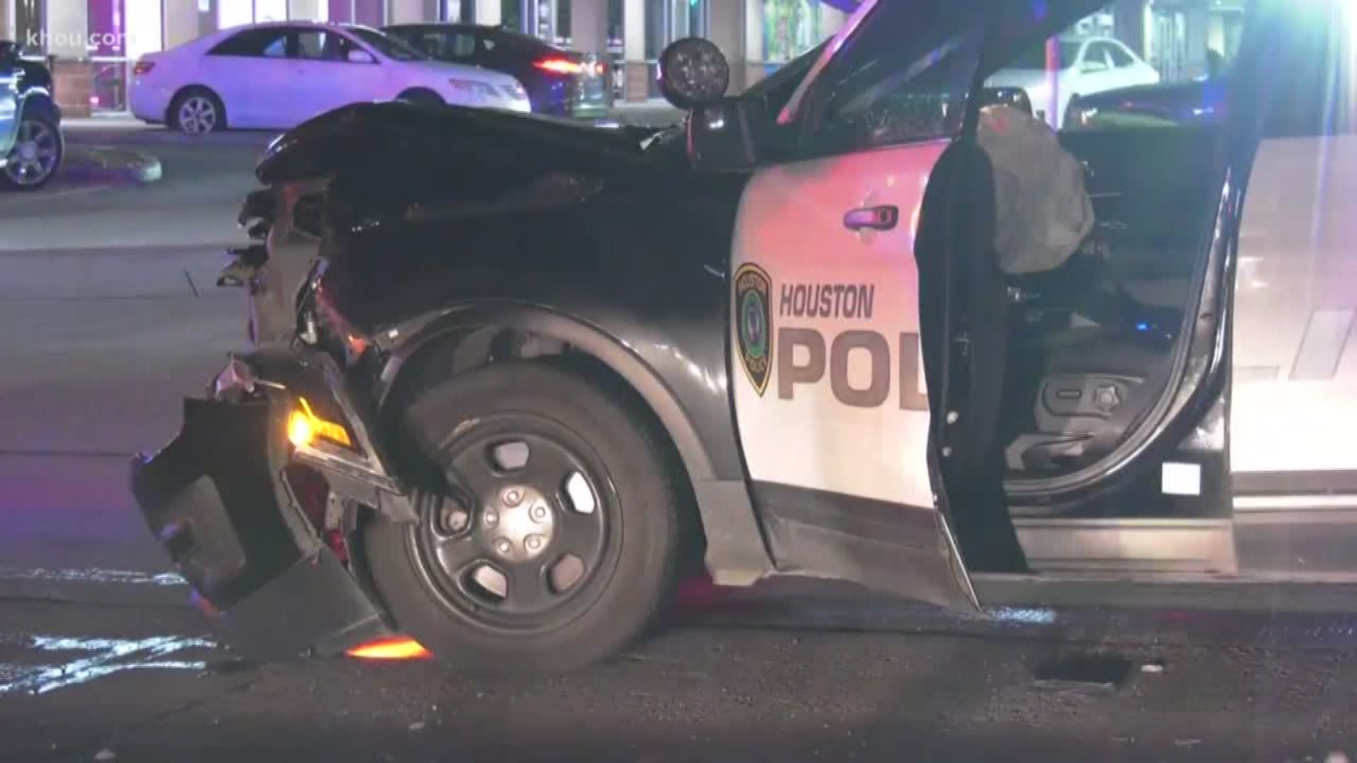 A Houston police officer will be okay after a driver slammed into his patrol car overnight.