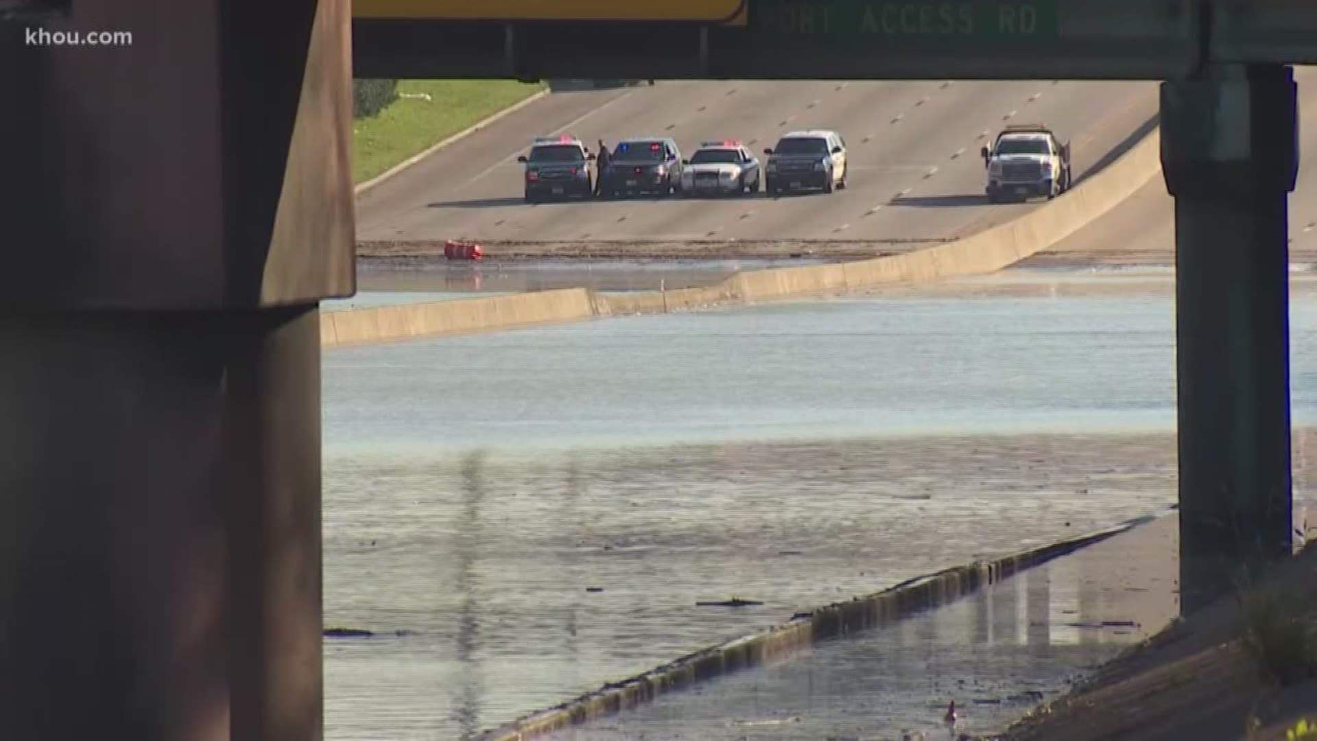 The water main break happened Thursday on Clinton Drive near the 610 Loop in east Houston.