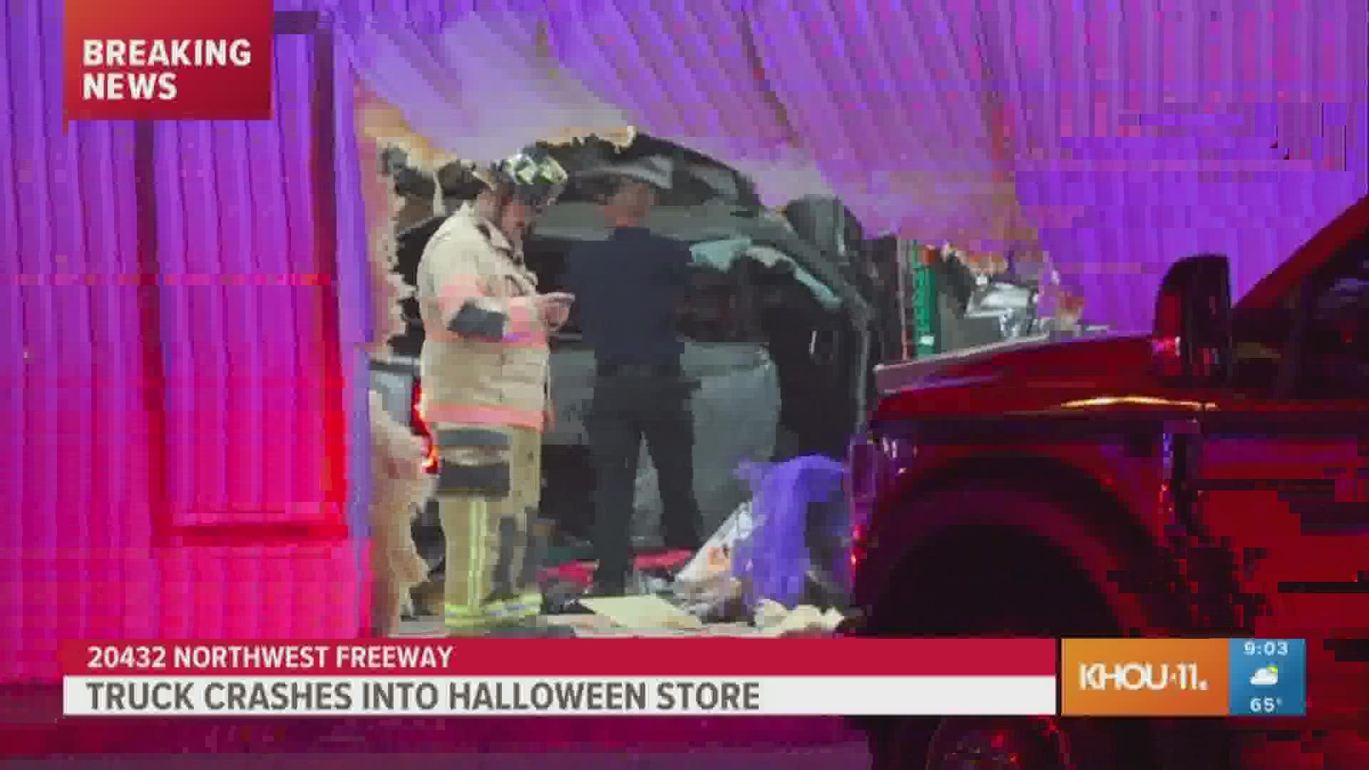 A man was taken to the hospital by Life Flight early Saturday morning after crashing into a Halloween store in northwest Harris County.