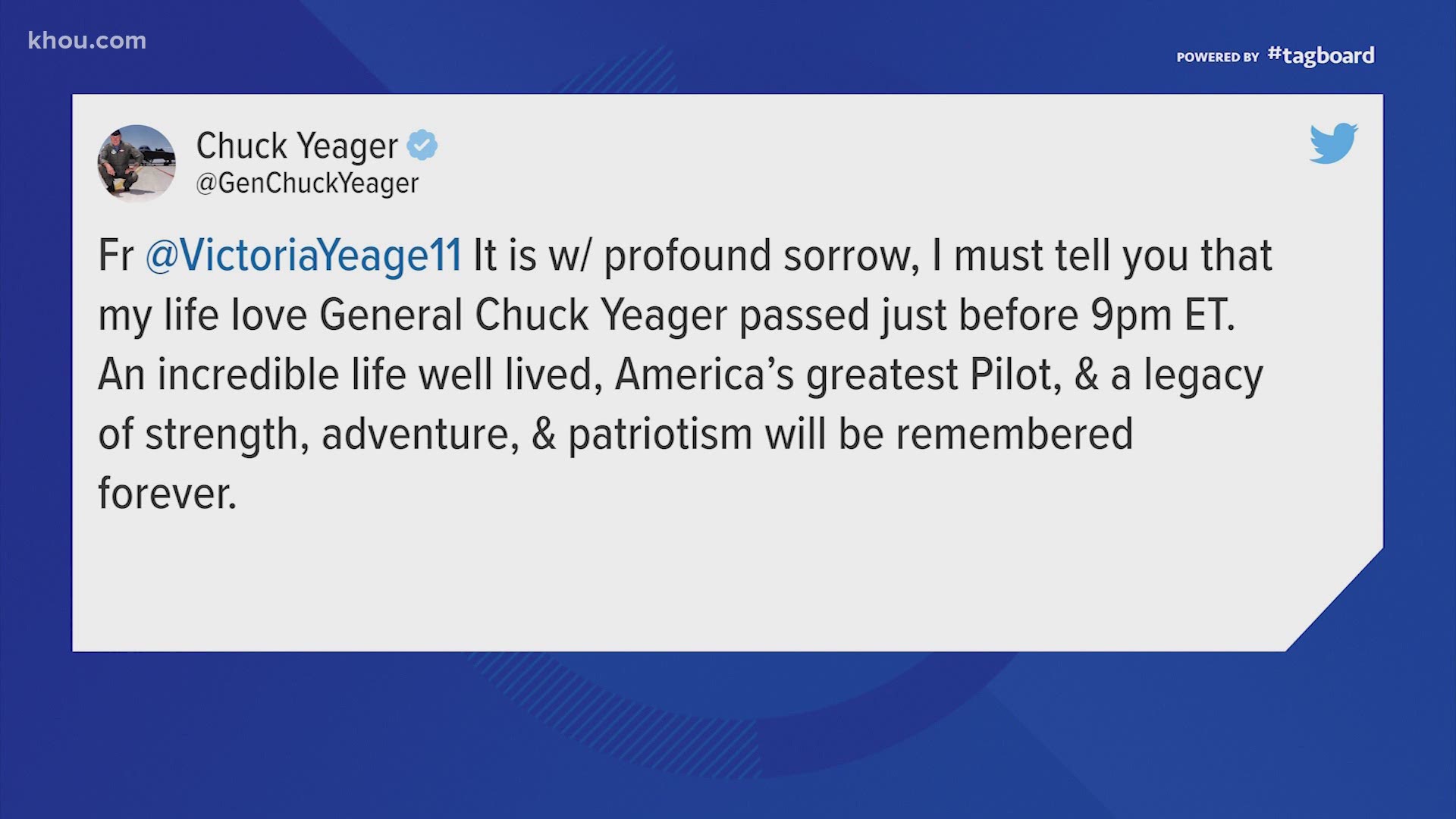 Chuck Yeager was of the U.S. Air Force's most decorated test pilots and was portrayed in the movie 'The Right Stuff.'