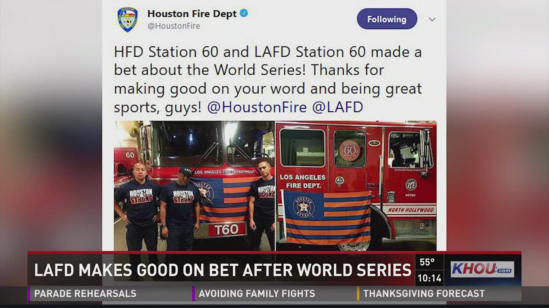 A Los Angeles fire station finally made good on a World Series bet it lost.