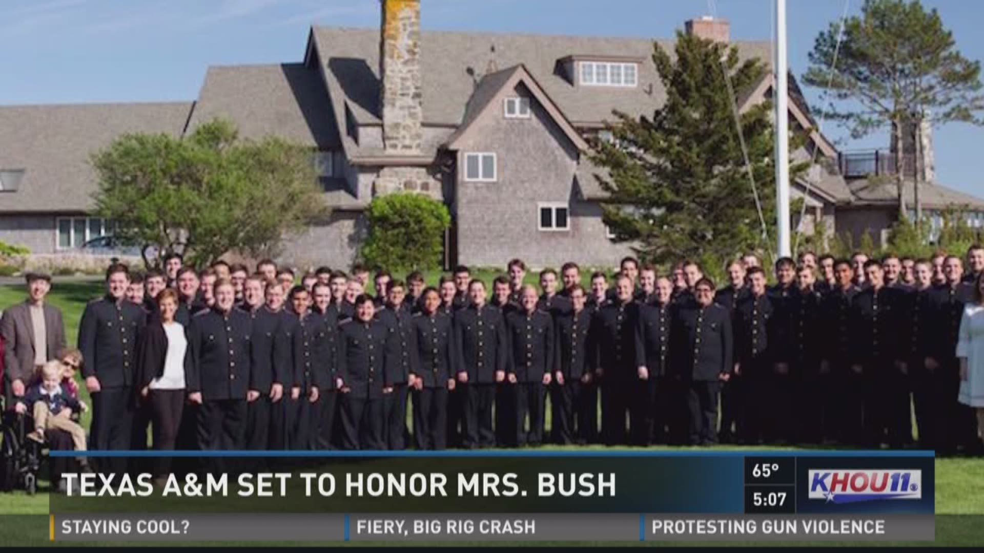Hundreds of Texas A&M cadets are expected to sing on Barbara Bush drive before the funeral for the former First Lady in College Station on Saturday. 