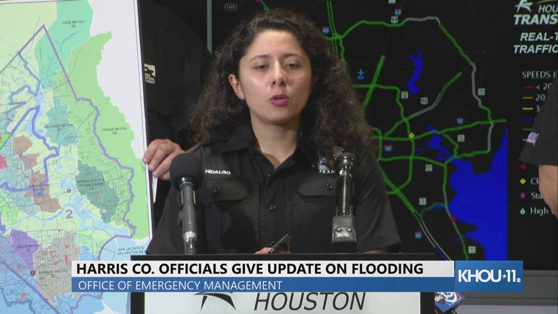Harris County Judge Lina Hidalgo called for a voluntary evacuation Tuesday night for people along the San Jacinto River.