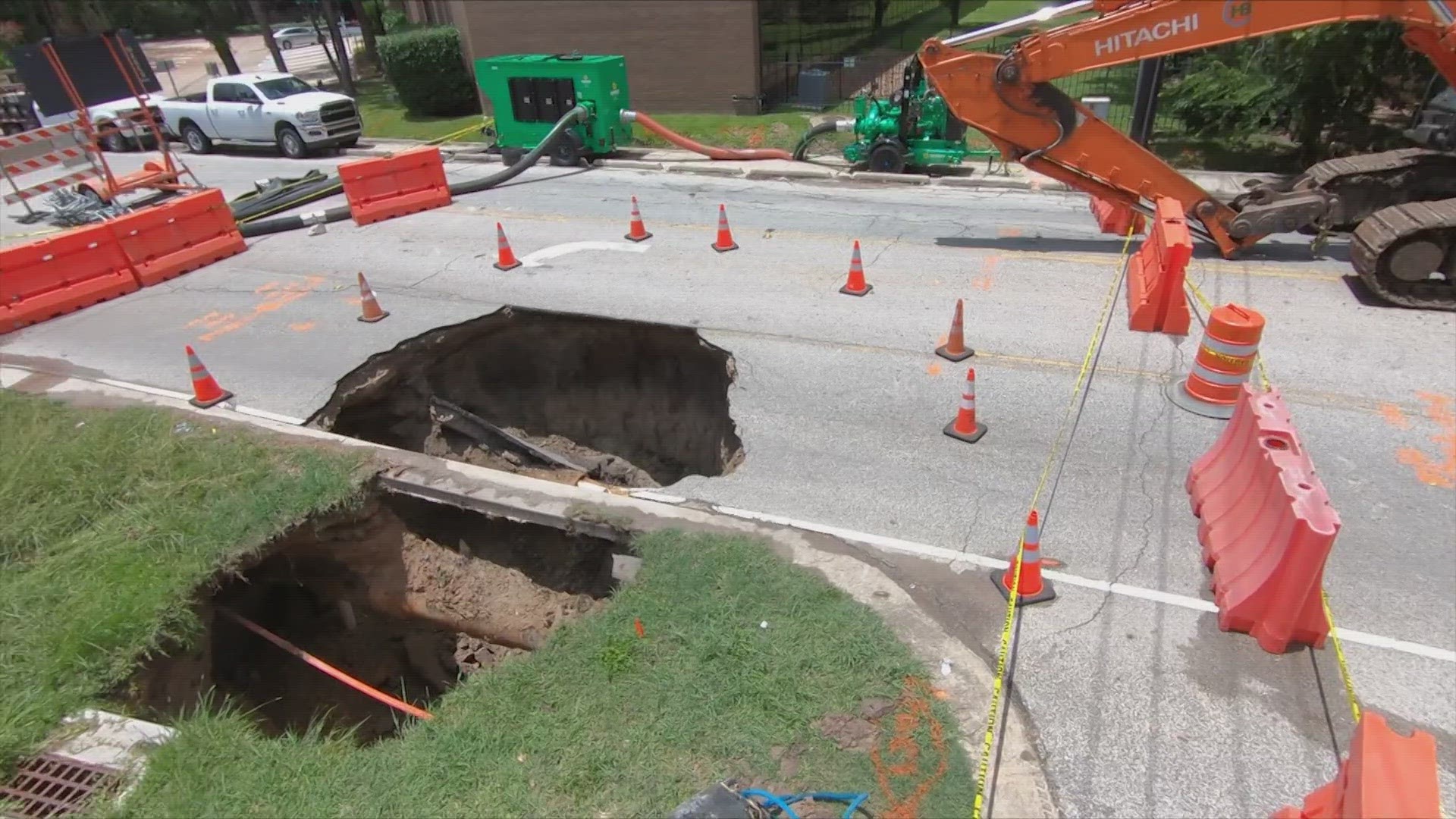 A leaky wastewater line caused Fondren Road to collapse near Woodway Drive Friday and the hole just kept growing.