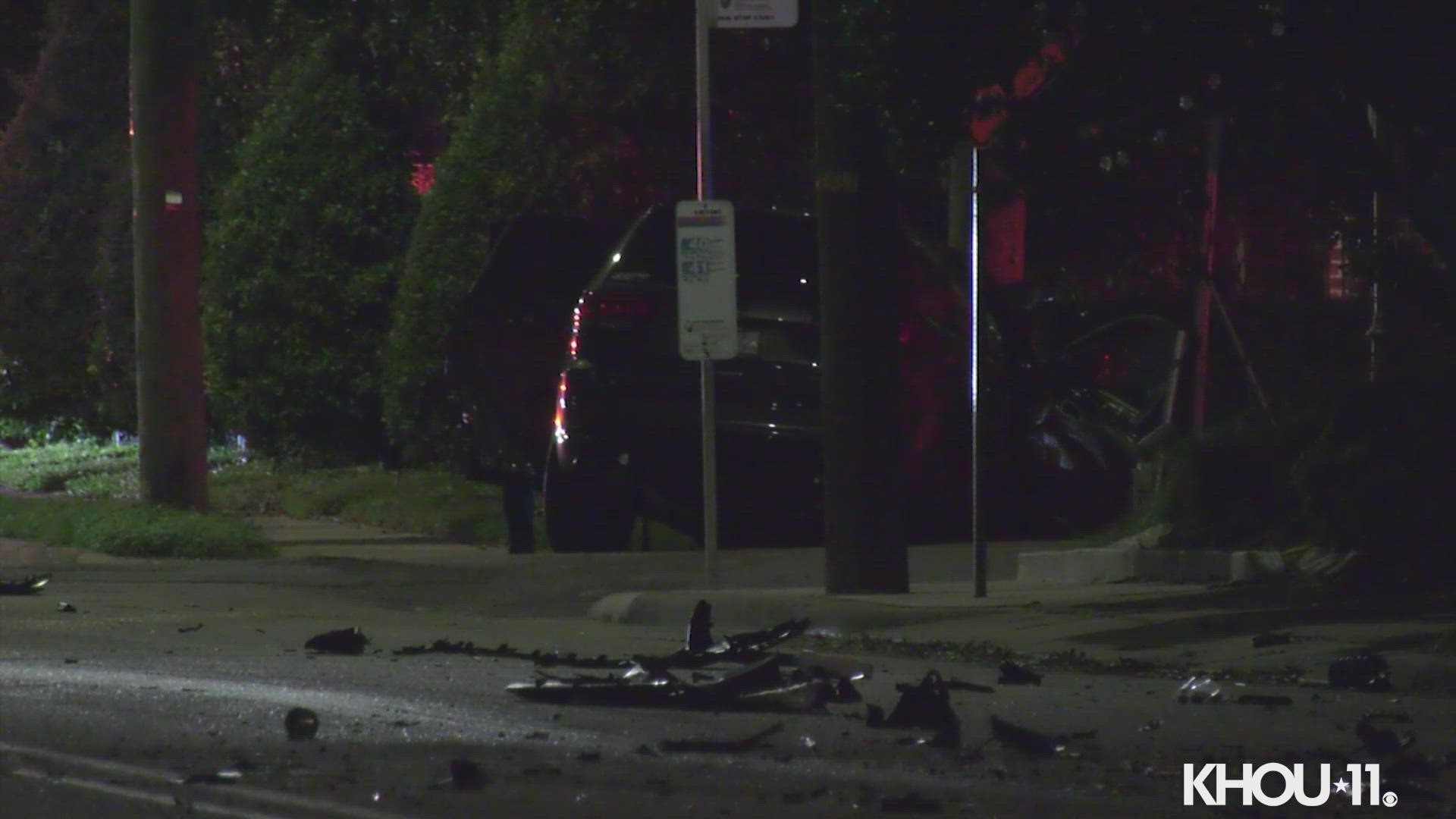 Houston police say four people were inside a Maserati when it collided with a Jeep and lost control.