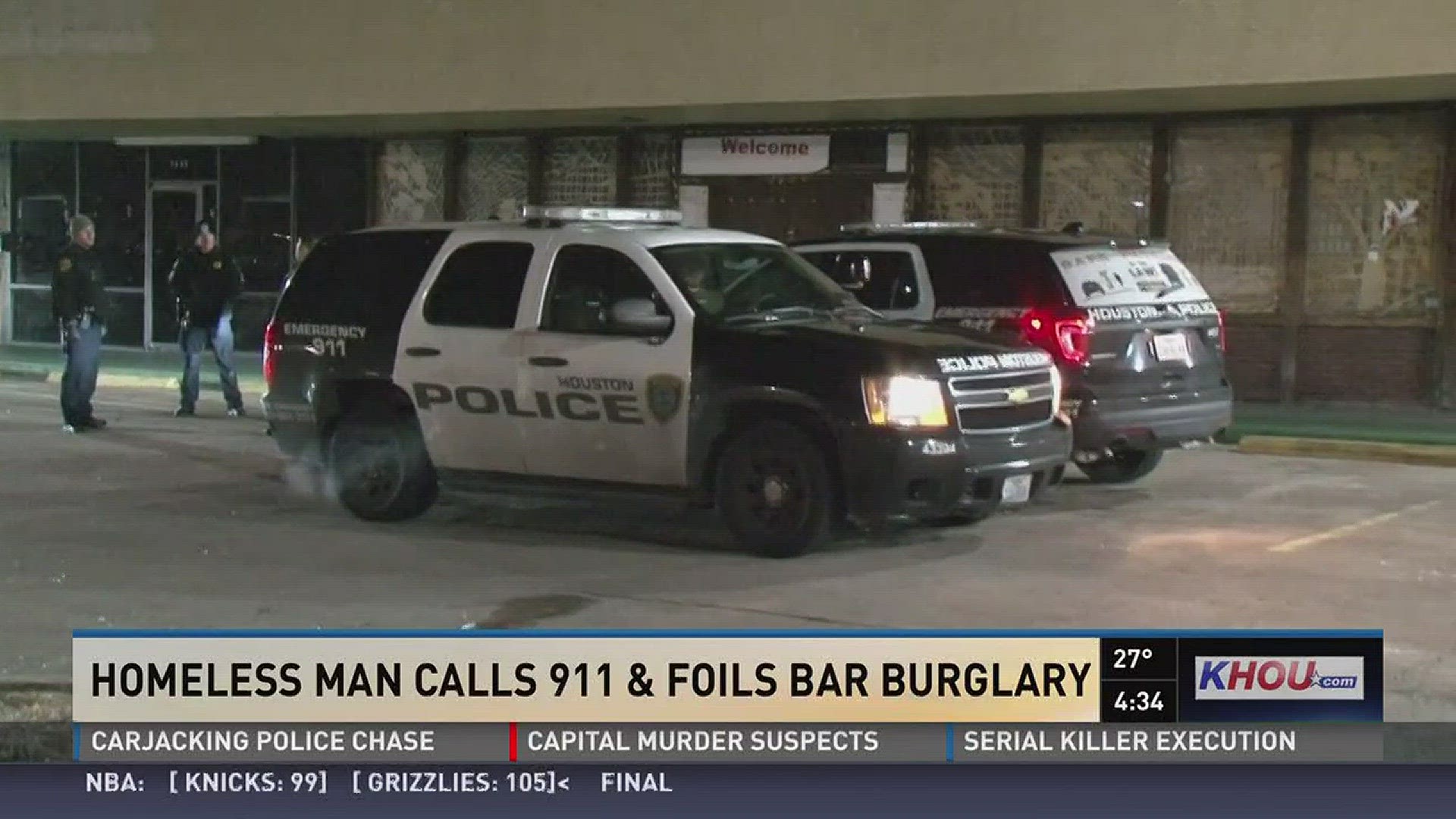 Police say a homeless man sleeping near a southwest Houston bar helped stop a break-in overnight.
